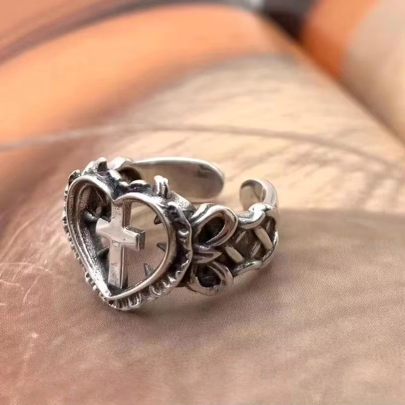 Jewelry Gothic Death Cross Heart Ring Size ONE SIZE - 1 Thumbnail