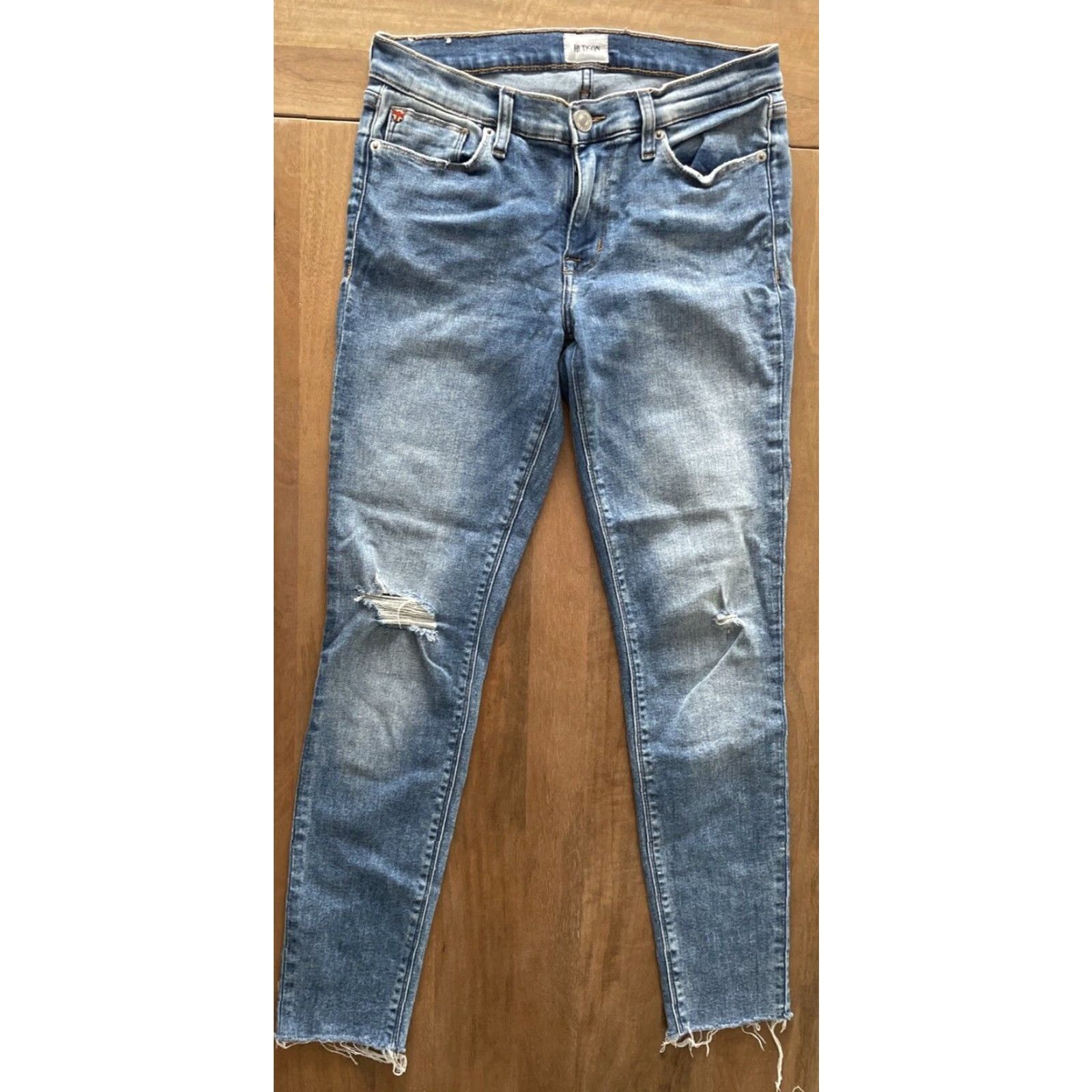 Hudson Hudson Krista Super Skinny Jeans Womens 28 Distressed Denim 30x28 Slim Zip Cotton Blend Blue Logo Inseam 28 Size 28" / US 6 / IT 42 - 2 Thumbnail
