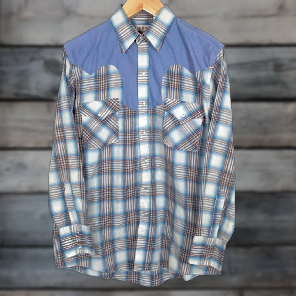Vintage Ely Cattleman Western Shirt Men's Large Plaid Two Tone Pearl Snap Cowboy Size US L / EU 52-54 / 3 - 1 Thumbnail