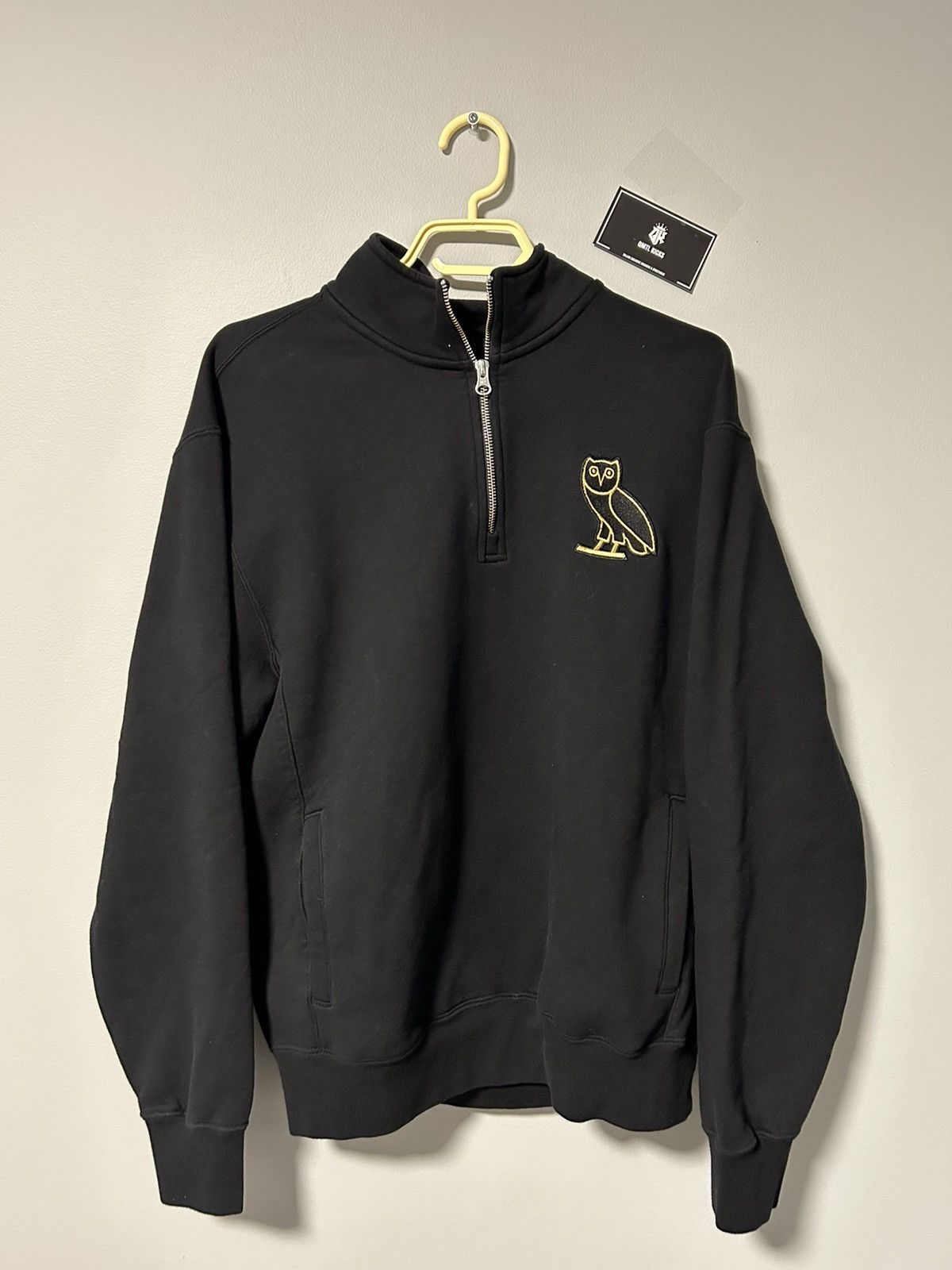 Image of Octobers Very Own Ovo Mini OG Owl Quarter Zip Sweatshirt Black Size Small, Men's