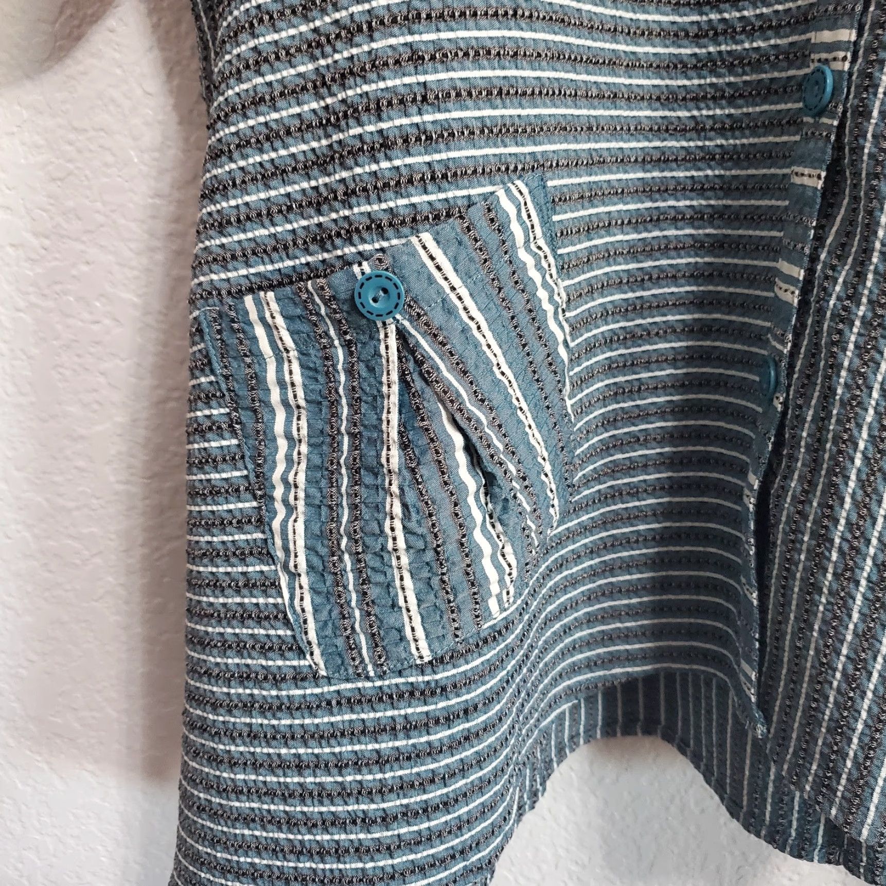 Habitat VINTAGE Habitat Top 1X No Size Tag Blue Gray Striped Button Tunic Relaxed Lagenlook Size XL / US 12-14 / IT 48-50 - 6 Thumbnail
