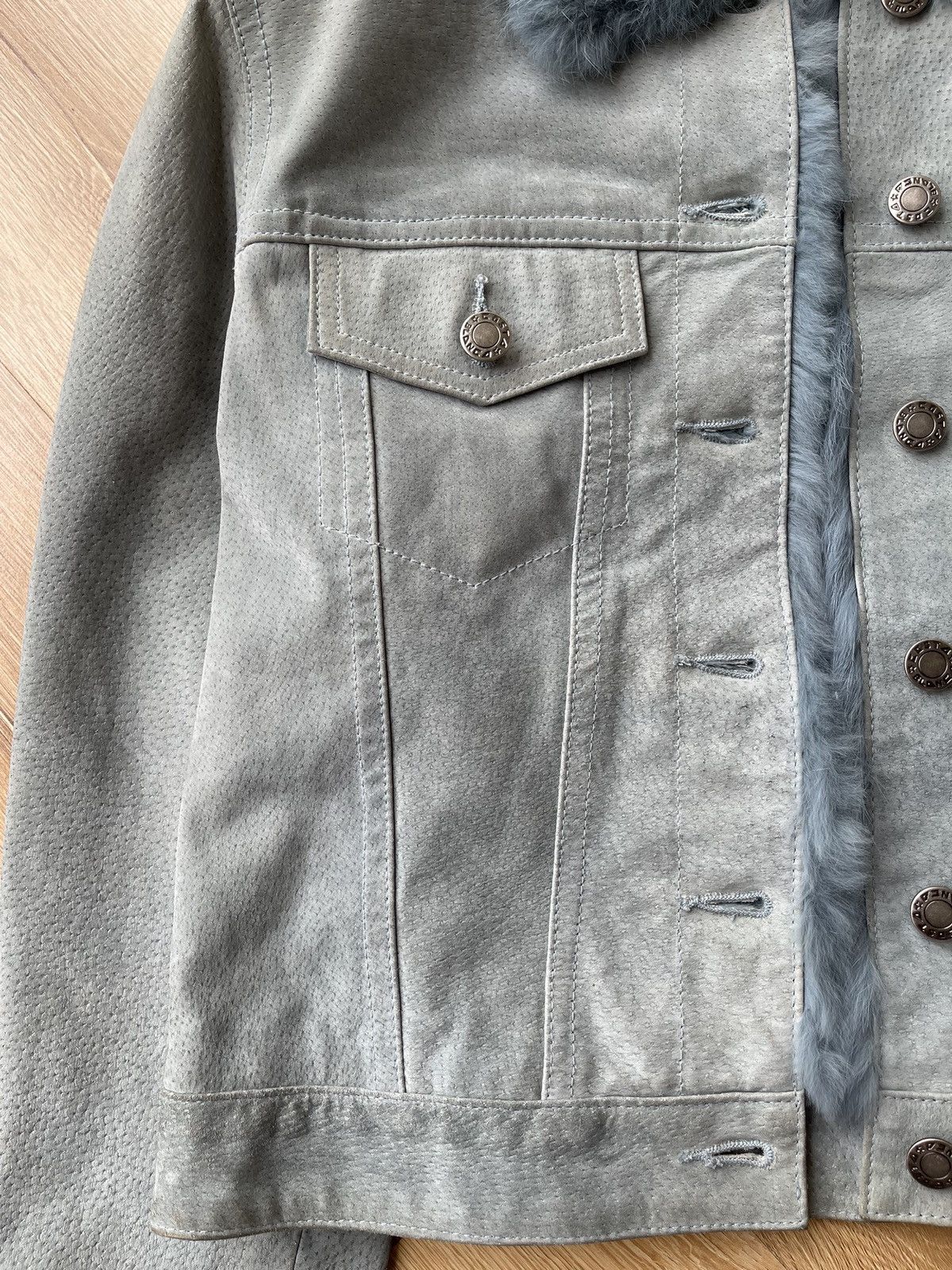Vintage REAL RABBIT FUR Archive Baby Blue Suede Leather Jacket Y2K Size S / US 4 / IT 40 - 12 Thumbnail