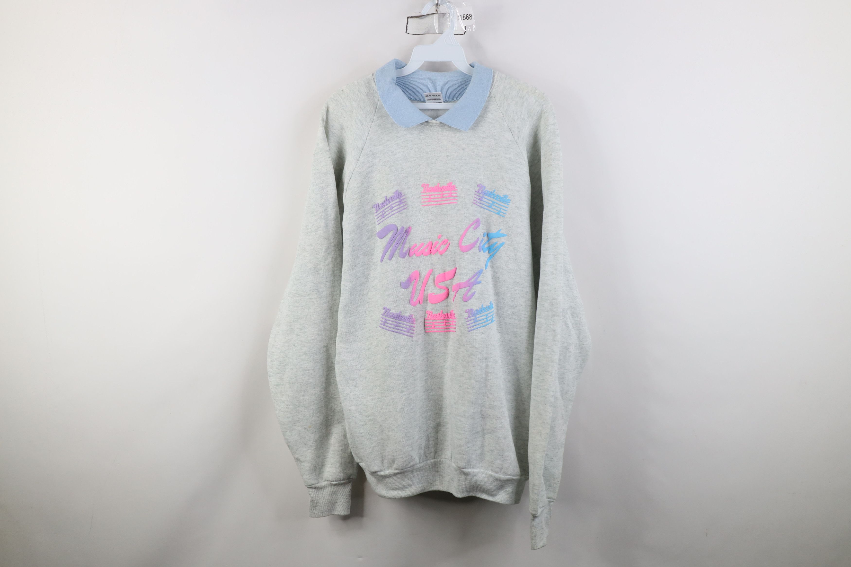 Vintage Vintage 90s Music City Nashville Collared Sweatshirt USA Size XL / US 12-14 / IT 48-50 - 1 Thumbnail