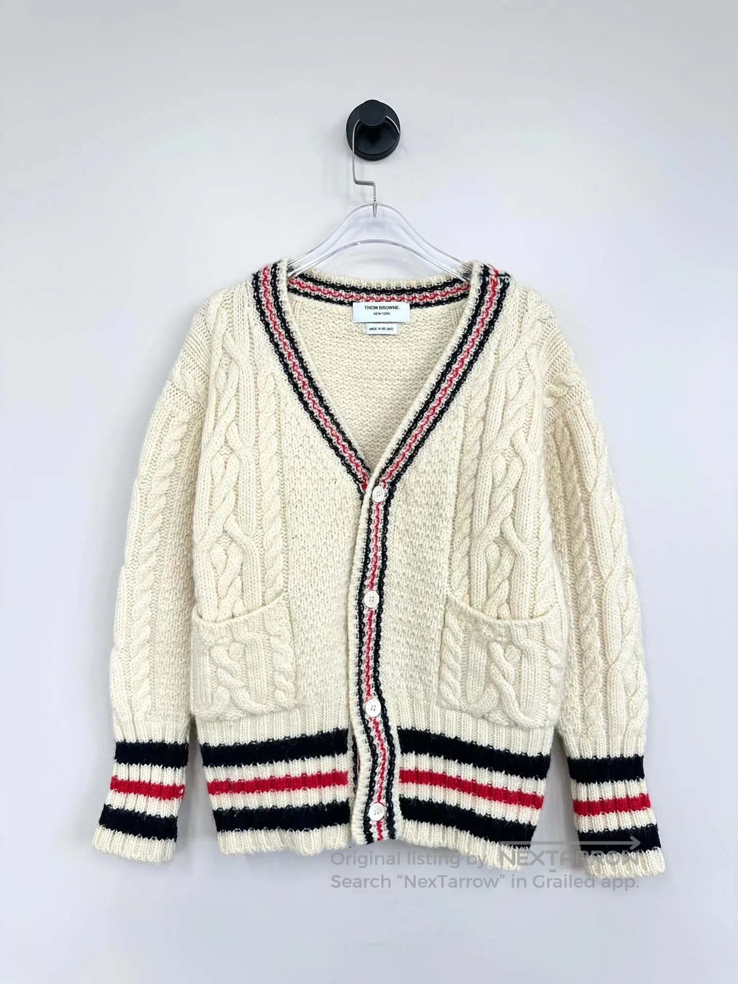 Thom Browne Thom Browne Beige Striped Wool Knit Open Cardigan| Size US M / EU 48-50 / 2 - 1 Thumbnail