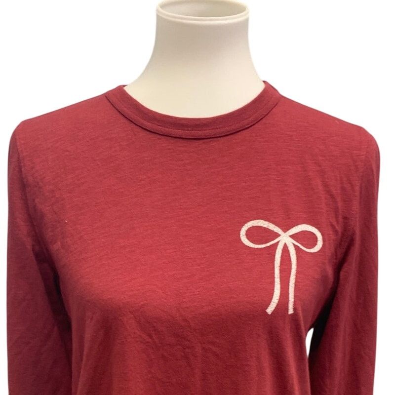 American Eagle Outfitters New Aerie Red Long Sleeve PolyCotton Tee Shirt White Ribbon Size S / US 4 / IT 40 - 2 Thumbnail