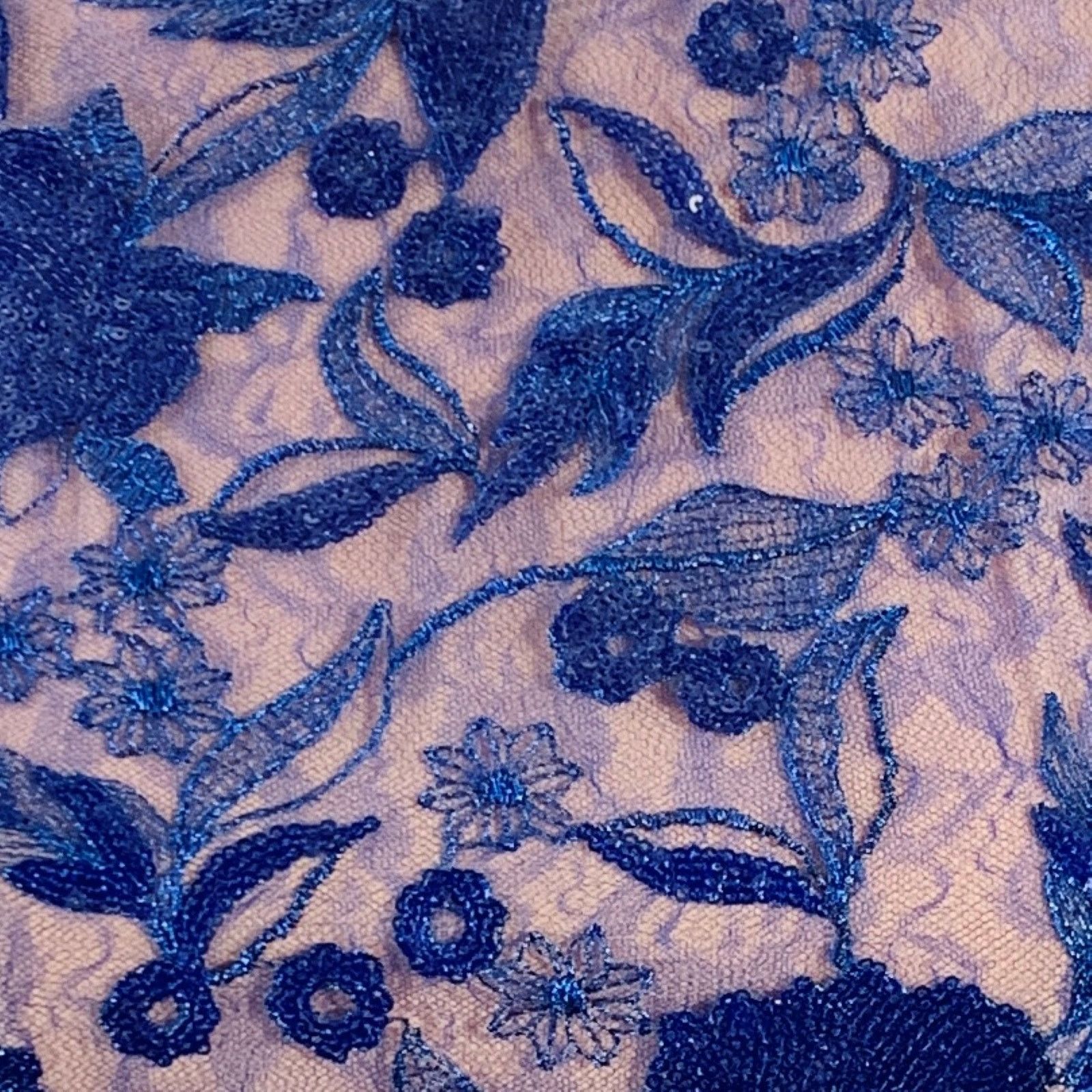 Other COSTARELLOS Blue Nude Lace Short Sleeve Cocktail Dress Size XS / US 0-2 / IT 36-38 - 2 Thumbnail