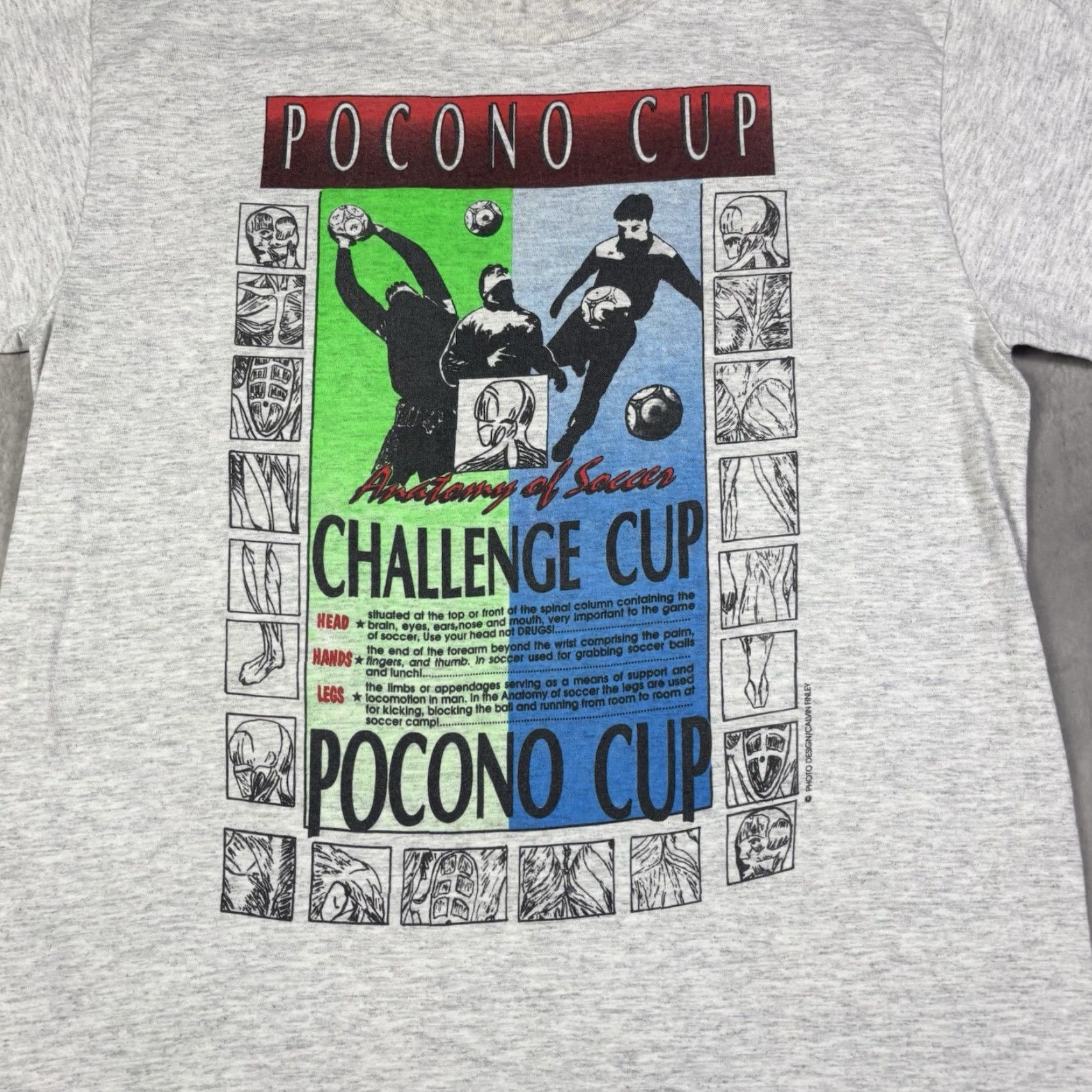 Fruit Of The Loom VINTAGE 90s Anatomy Of Soccer Art Promo T Shirt Mens M Gray Cotton Graphic Print Crew Neck Short Sleeve Classic Fit Size US M / EU 48-50 / 2 - 3 Thumbnail