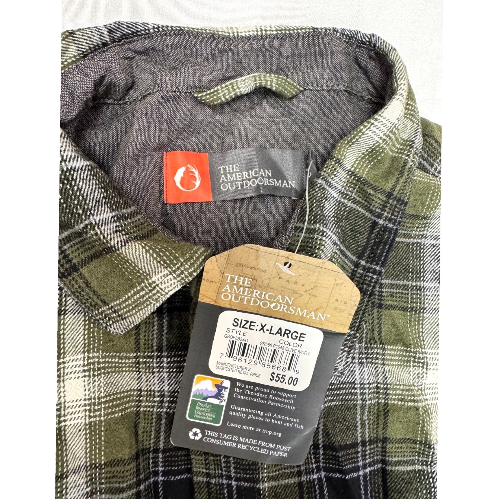 Olive VINTAGE The American Outdoorsman LS Olive Ivory Plaid Flannel Shirt XL Mens Size US XL / EU 56 / 4 - 3 Thumbnail