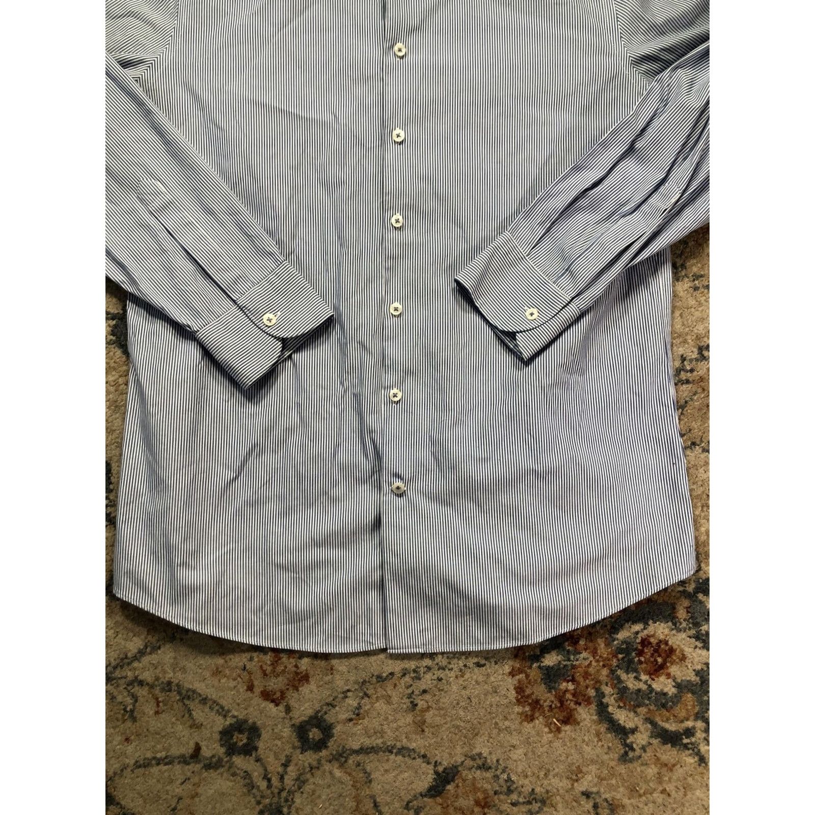 Charles Tyrwhitt Charles Tyrwhitt Dress Shirt Mens 17 34/35 Slim Non-Iron Blue Stripe Shirt Size 46R - 5 Thumbnail