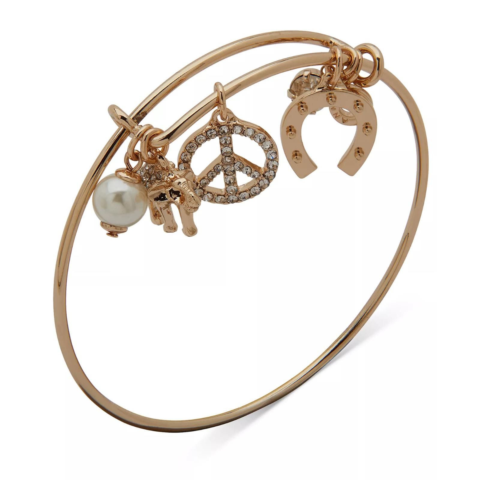 Other Anne Klein Gold-Tone Crystal Charm Bangle Bracelet Size ONE SIZE - 1 Thumbnail