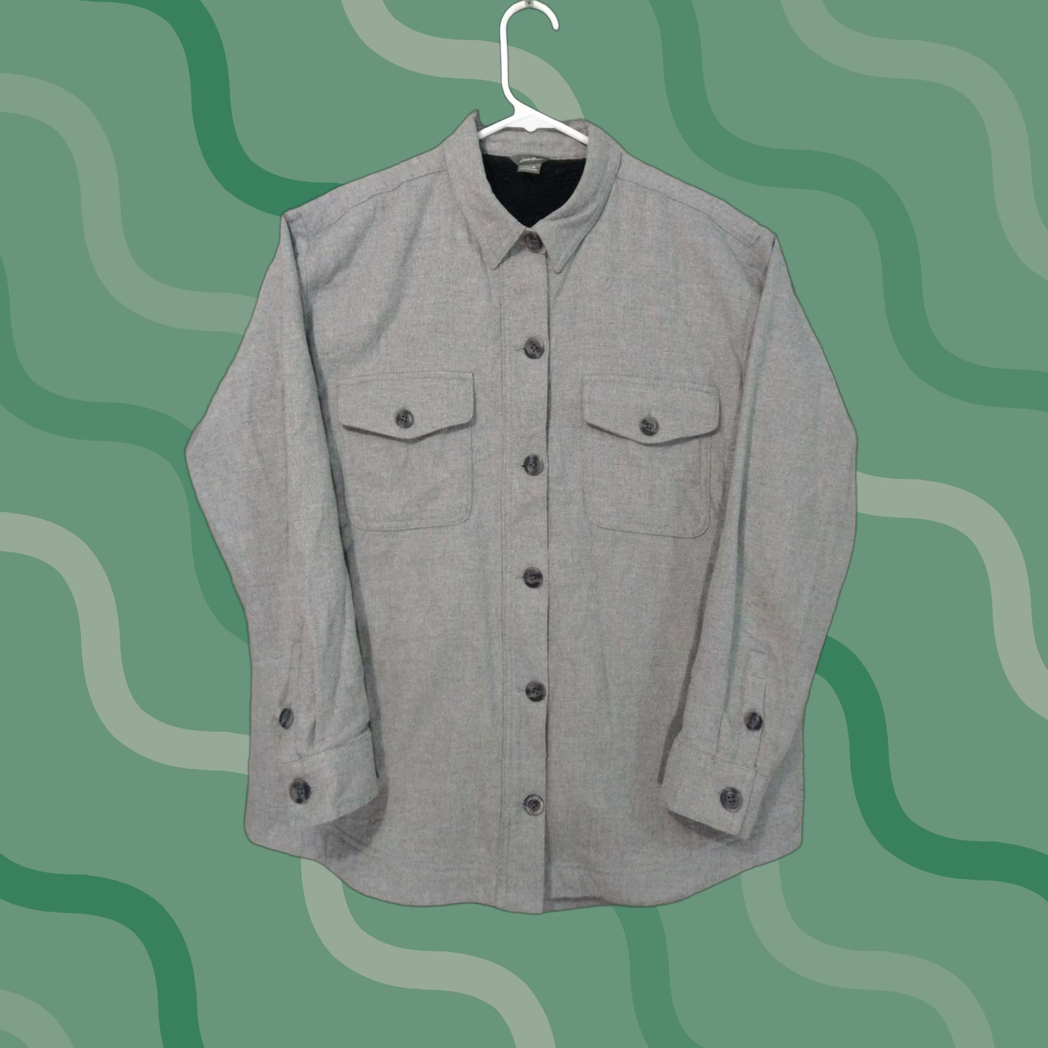 Eddie Bauer Eddie Bauer Shirt Womens Medium Gray Fleece Lined Flannel Long Sleeve Cotton Size M / US 6-8 / IT 42-44 - 1 Thumbnail
