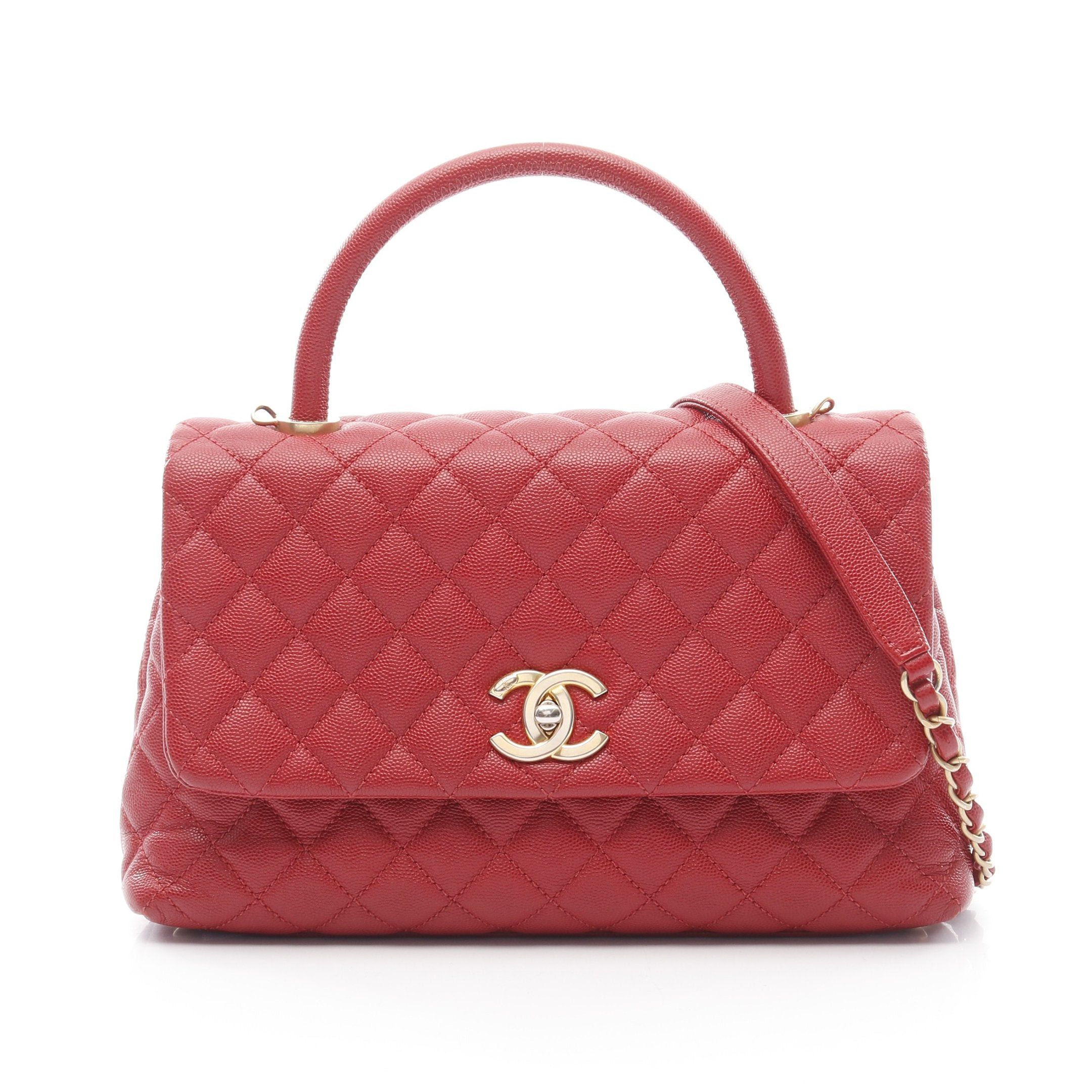 Chanel Coco Handle 29 Top Flap Bag Matelasse Handbag Caviar Skin Red Gold Hardware, Women's