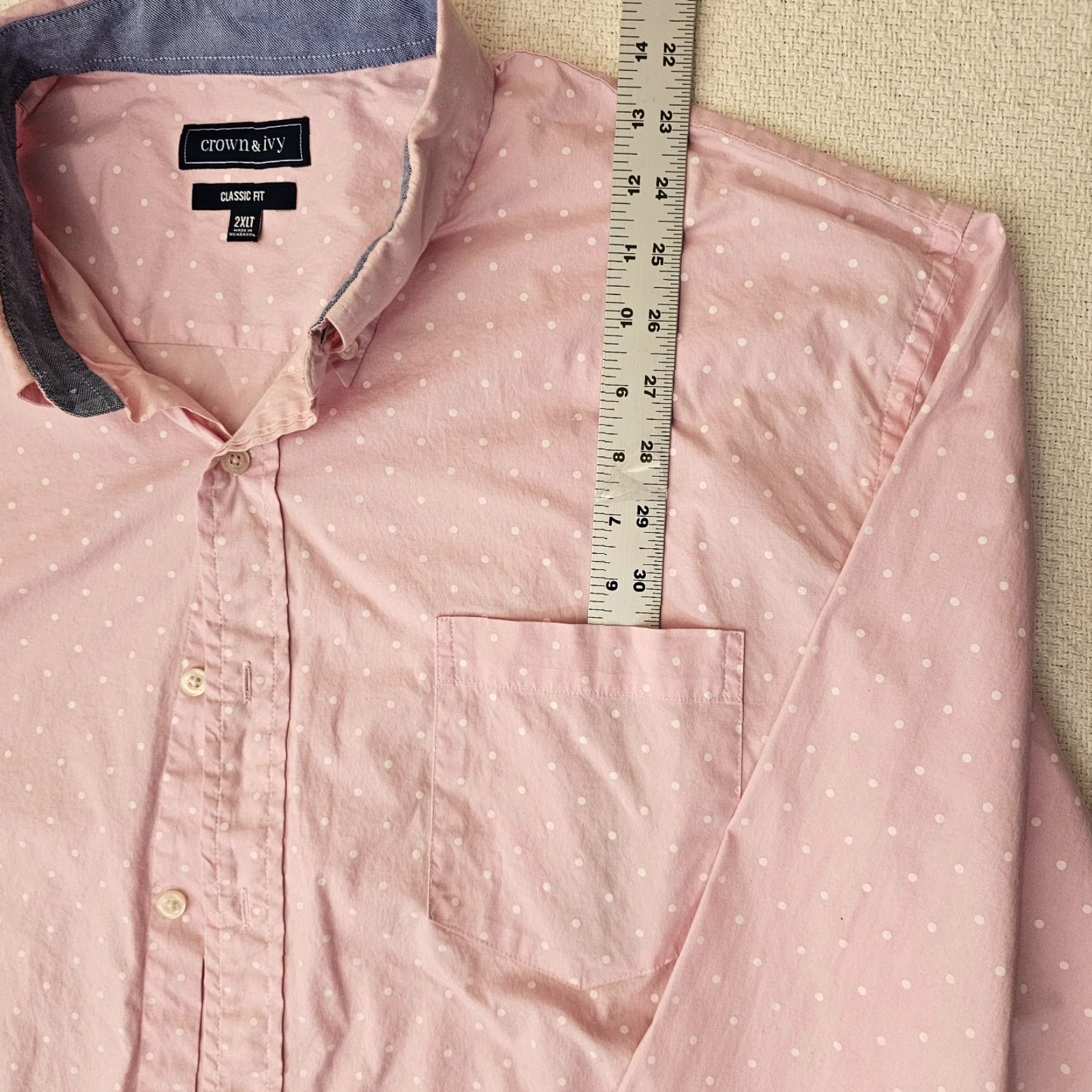 Pinko VINTAGE Crown And Ivy Button-Up Shirt Pink Polka Dot Long Sleeve 2XLT Mens Classic Pin Dot 34.5in Chest 52in Single-Needle Cotton Knit Shirt Mens Size US XXL / EU 58 / 5 - 4 Thumbnail