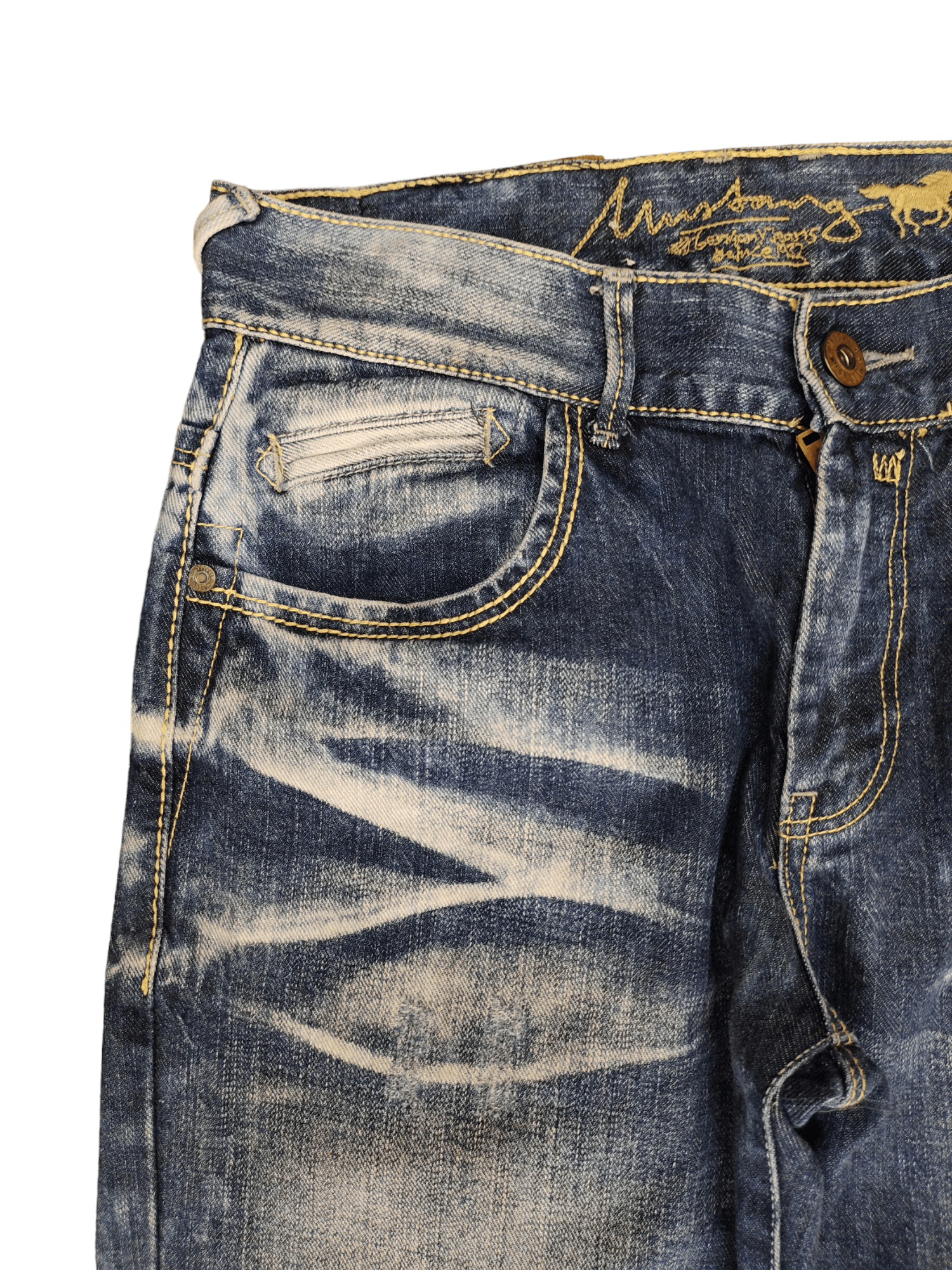 GOSTAR DE FUGA Vintage Y2k Mustang Clawmark Faded Denim Pants Size US 31 - 4 Thumbnail