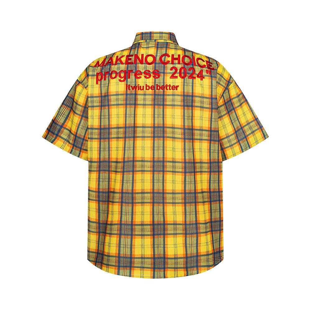 Japanese Brand Men's American Retro Plaid Shirt with Letter Embroidery Size US M / EU 48-50 / 2 - 2 Thumbnail
