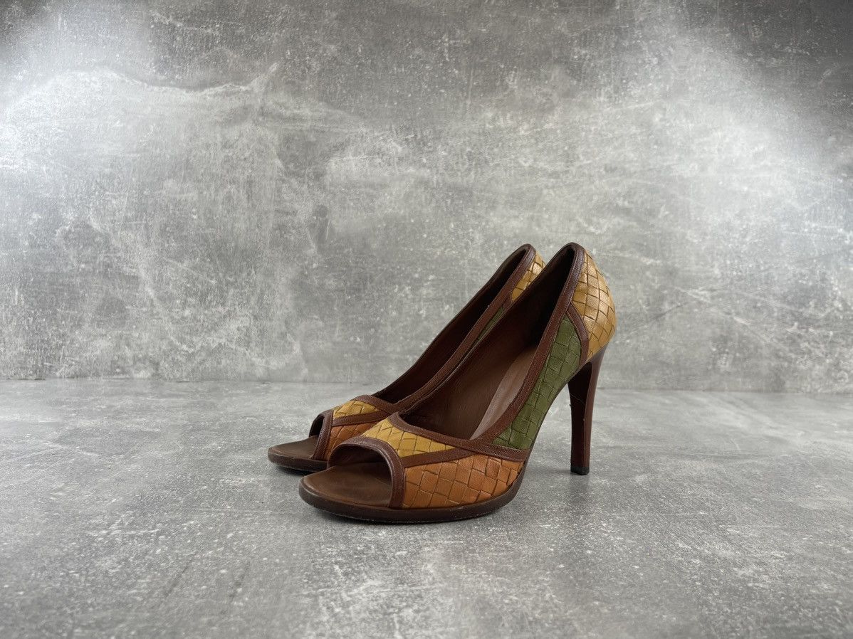 Bottega Veneta Bottega Veneta Woven Leather Peep Toe Multicolor Heels Shoes Size US 9 / IT 39 - 1 Thumbnail