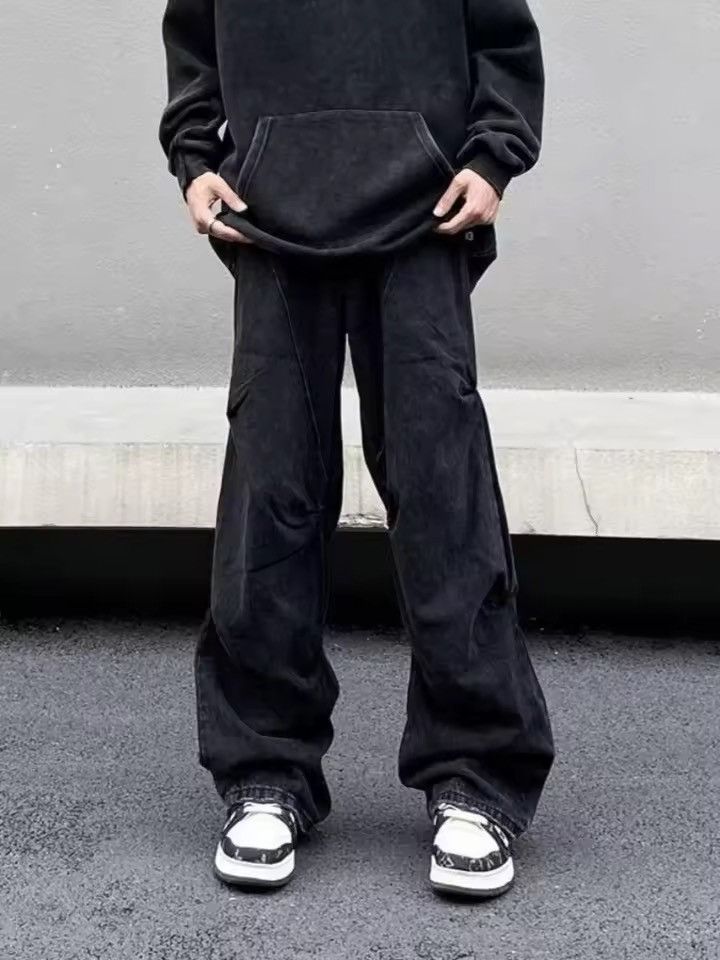 Japanese Brand Cyber Y2K Streetwear Cleanfit Black Baggy Pleated Jean Size US 27 - 5 Thumbnail