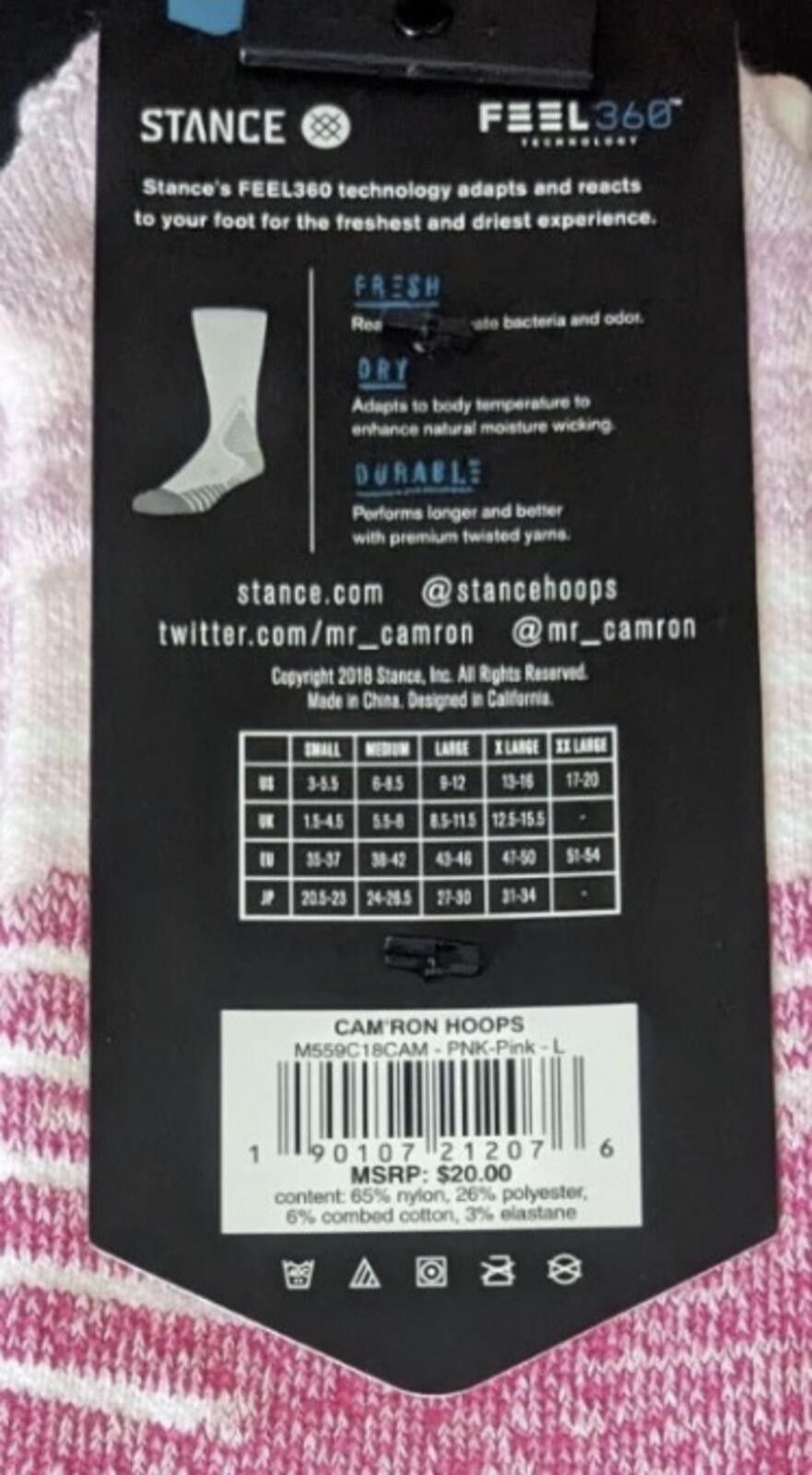 Stance Socks Stance x Cam'Ron Basketball Socks - Pink Sz Large Size ONE SIZE - 2 Thumbnail