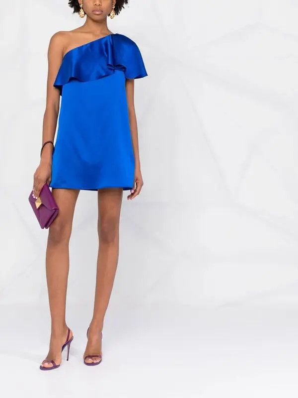 Saint Laurent Paris o1y0126 One-Shoulder Midi Dress in Bright Blue Size M / US 6-8 / IT 42-44 - 2 Thumbnail