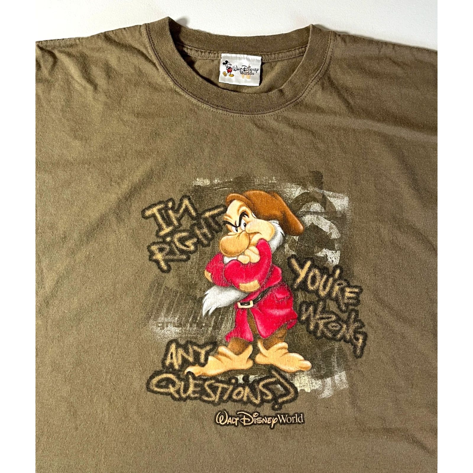 Disney VINTAGE Walt Disney World T-Shirt Grumpy Sz L Adult Unisex Khaki Brown 90s Cartoon Mens Size US L / EU 52-54 / 3 - 5 Thumbnail