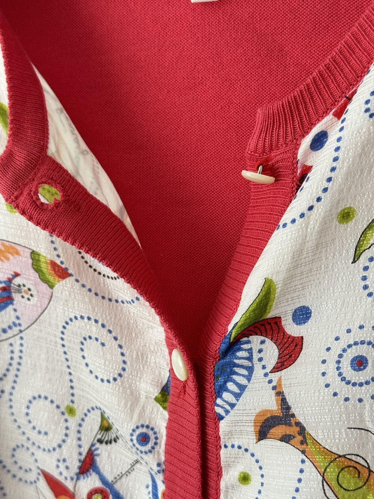 Salvatore Ferragamo × Vintage Vintage 90s Salvatore Ferragamo ‘Fish’ Silk Print Cardigan Size L / US 10 / IT 46 - 5 Thumbnail
