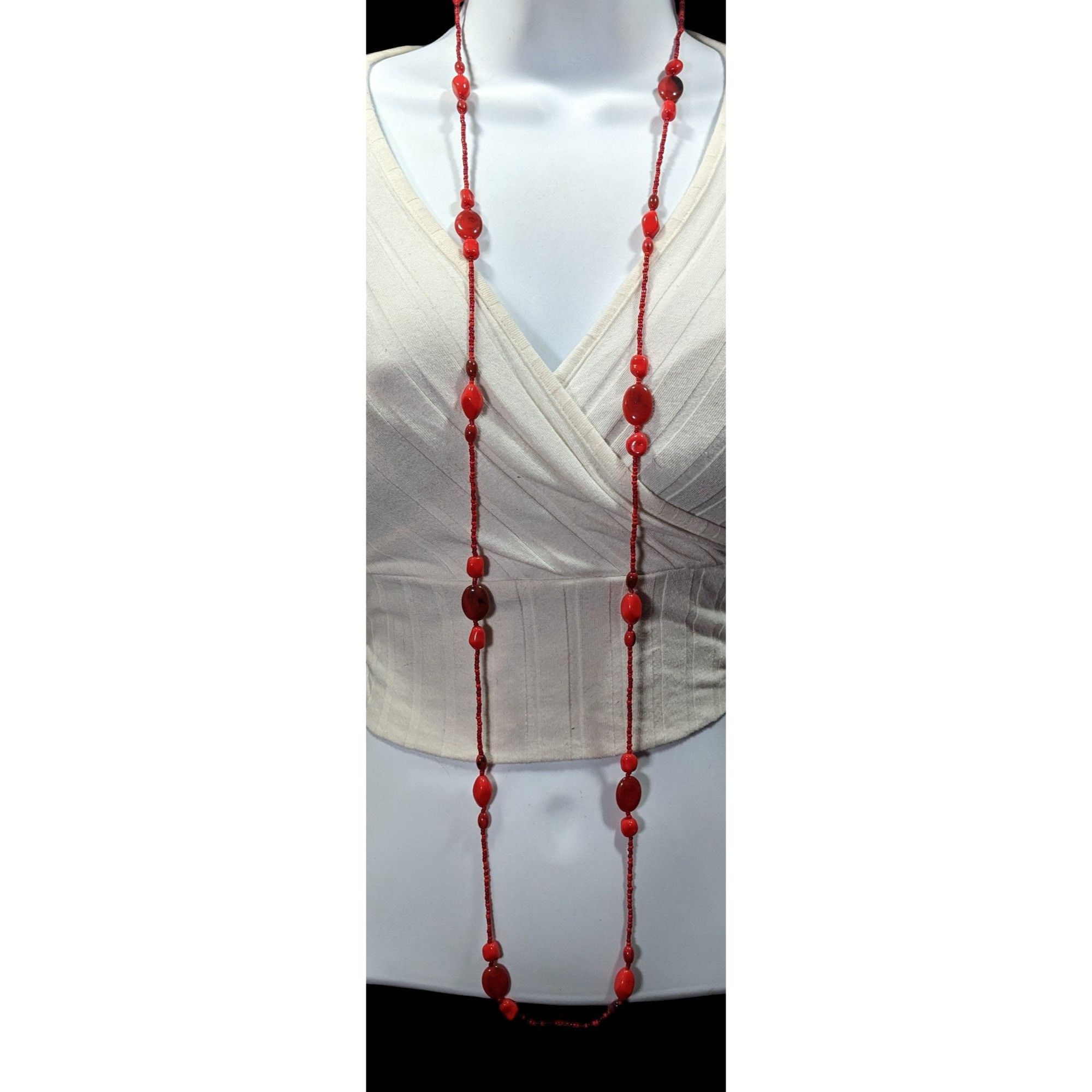 Other Bold Red Glass And Acrylic Beaded Opera Necklace Size ONE SIZE - 2 Thumbnail