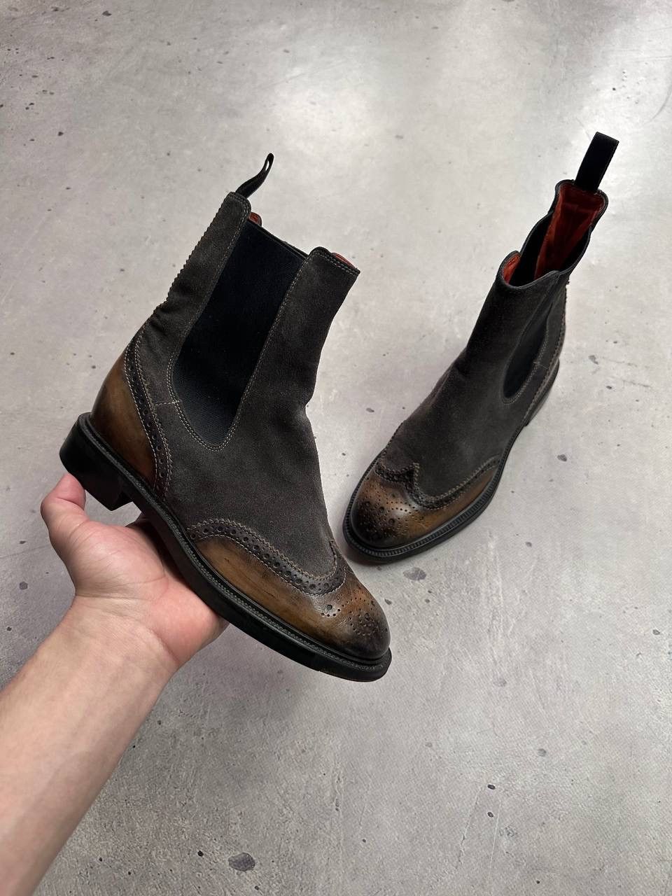 Santoni Santoni Brown Suede & Leather Brogue Chelsea Boots Size 36 Size US 6 / IT 36 - 2 Thumbnail