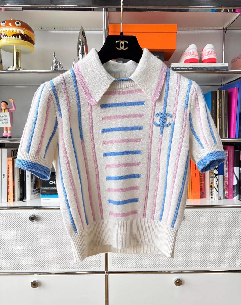 Chanel Chanel 23P Blue Pink Stripe Polo Top - dmc Size US XS / EU 42 / 0 - 1 Thumbnail