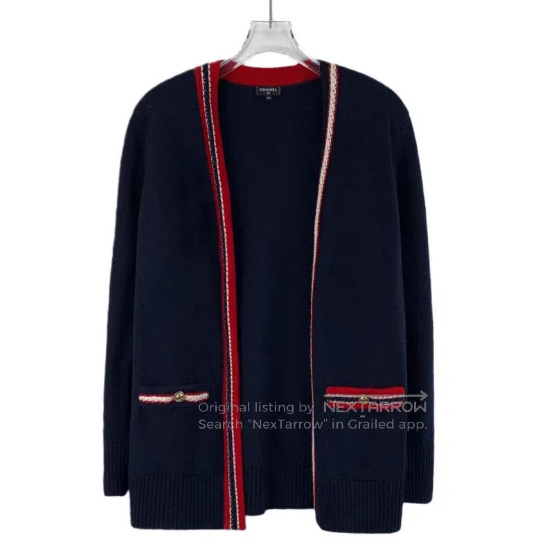 Chanel Chanel Dark blue rolled-edged cashmere knitted cardigan co Size XS / US 0-2 / IT 36-38 - 1 Thumbnail