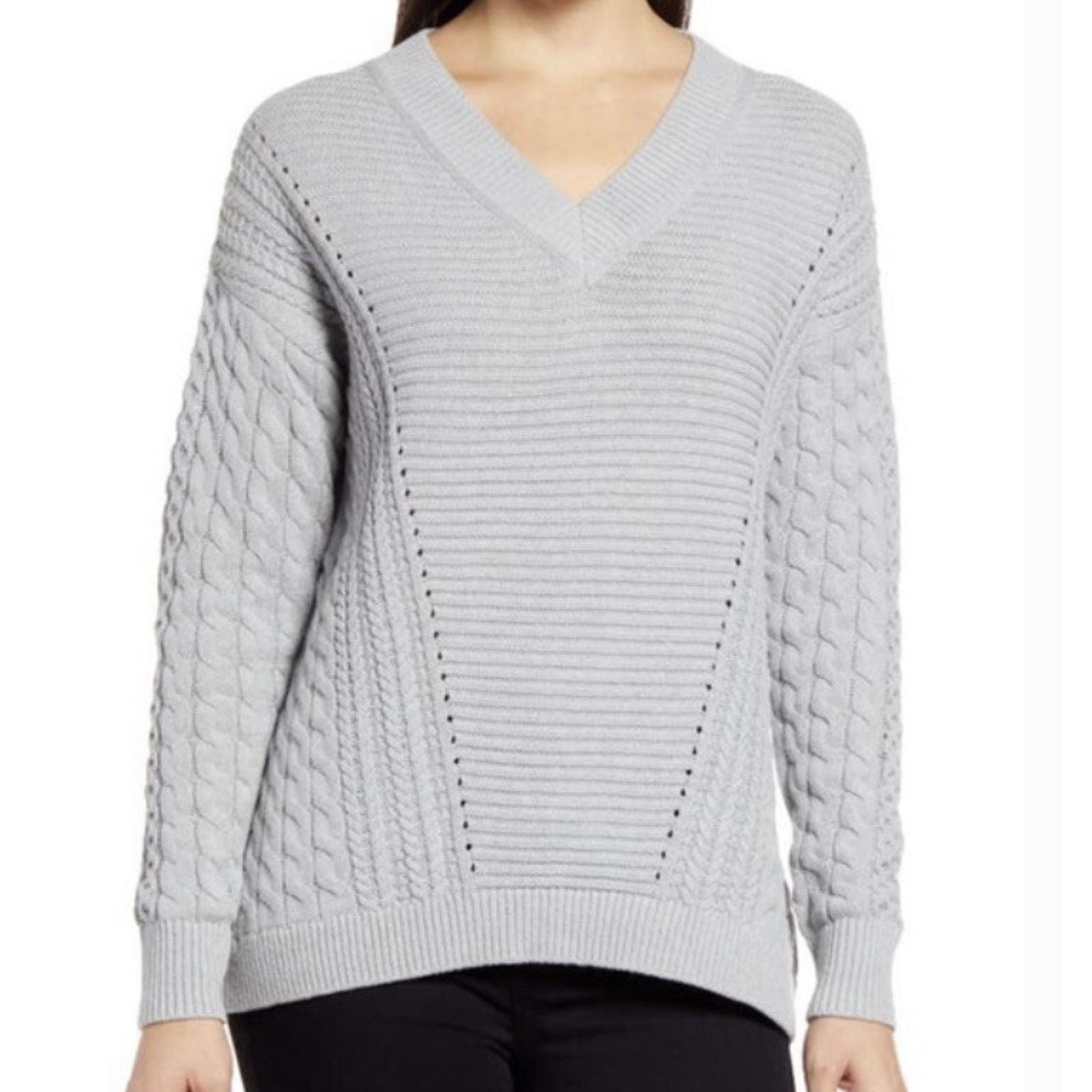 KJUS Caslon V-Neck Cable Sweater,gray women size S Cotton A003031 Size S / US 4 / IT 40 - 1 Thumbnail