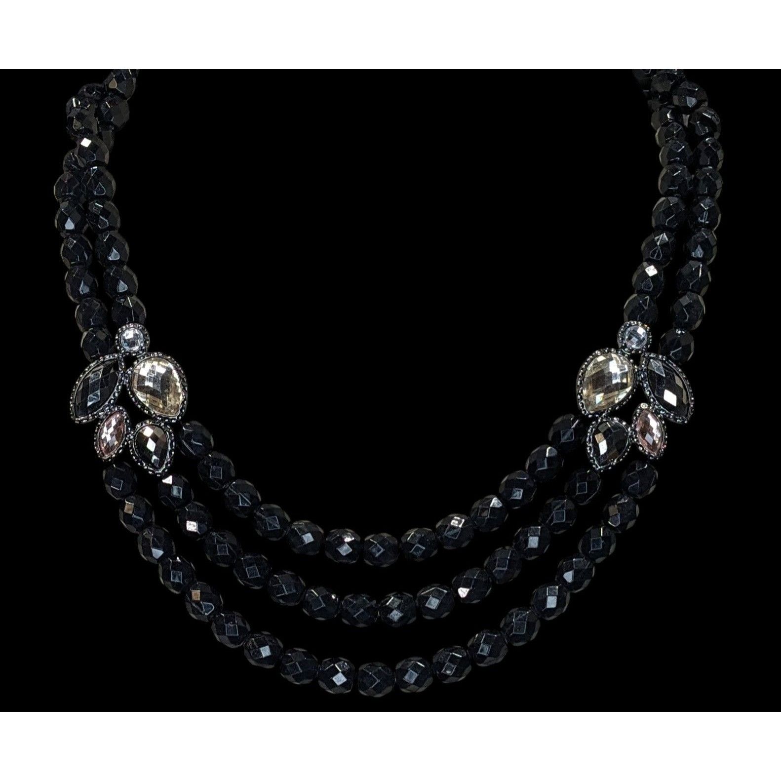 Other Glam Goth Black Triple-Strand Beaded Necklace With Crystal A Size ONE SIZE - 5 Thumbnail