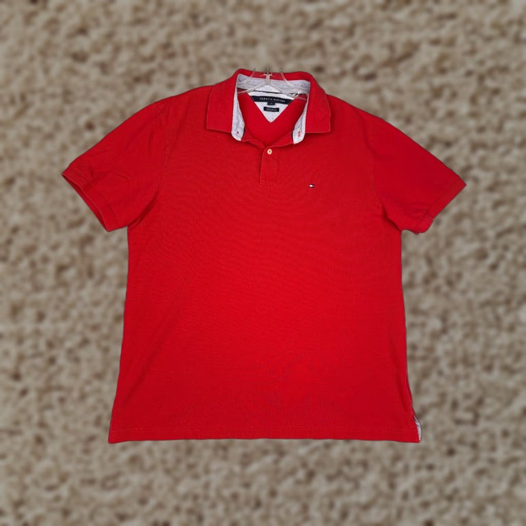 Tommy Hilfiger Tommy Hilfiger Polo Shirt Men XL Red Cotton Slim Fit Short Sleeve Golf Modern Sports Shirt Size US XL / EU 56 / 4 - 1 Thumbnail