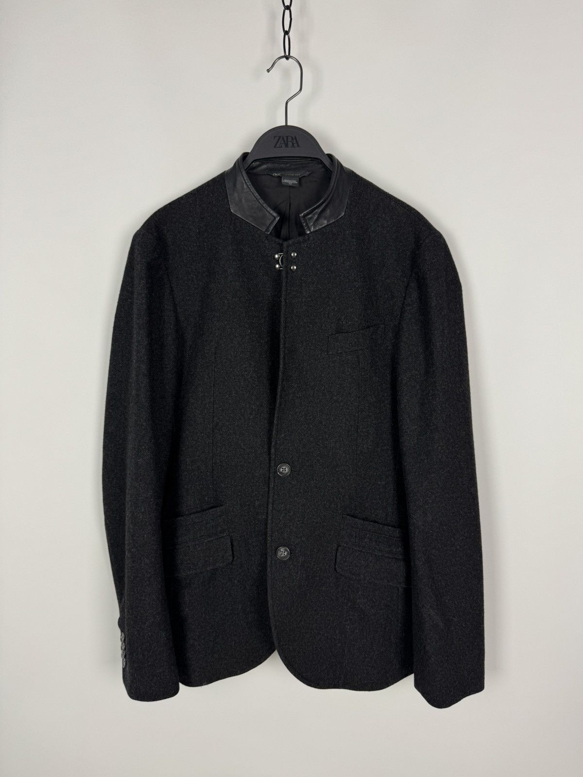 Armani Exchange Wool Blend Leather Collar Blazer Jacket