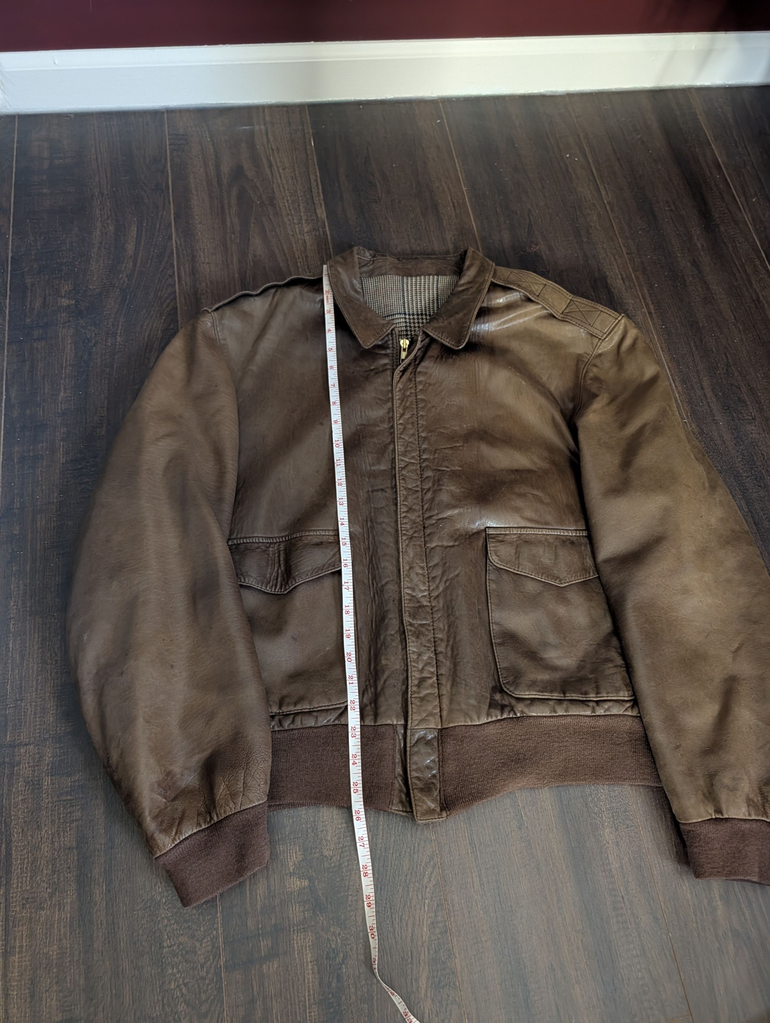 Vintage Rosenthal & Truitt leather A-2 tweed lined bomber jacket Size US XL / EU 56 / 4 - 18 Thumbnail