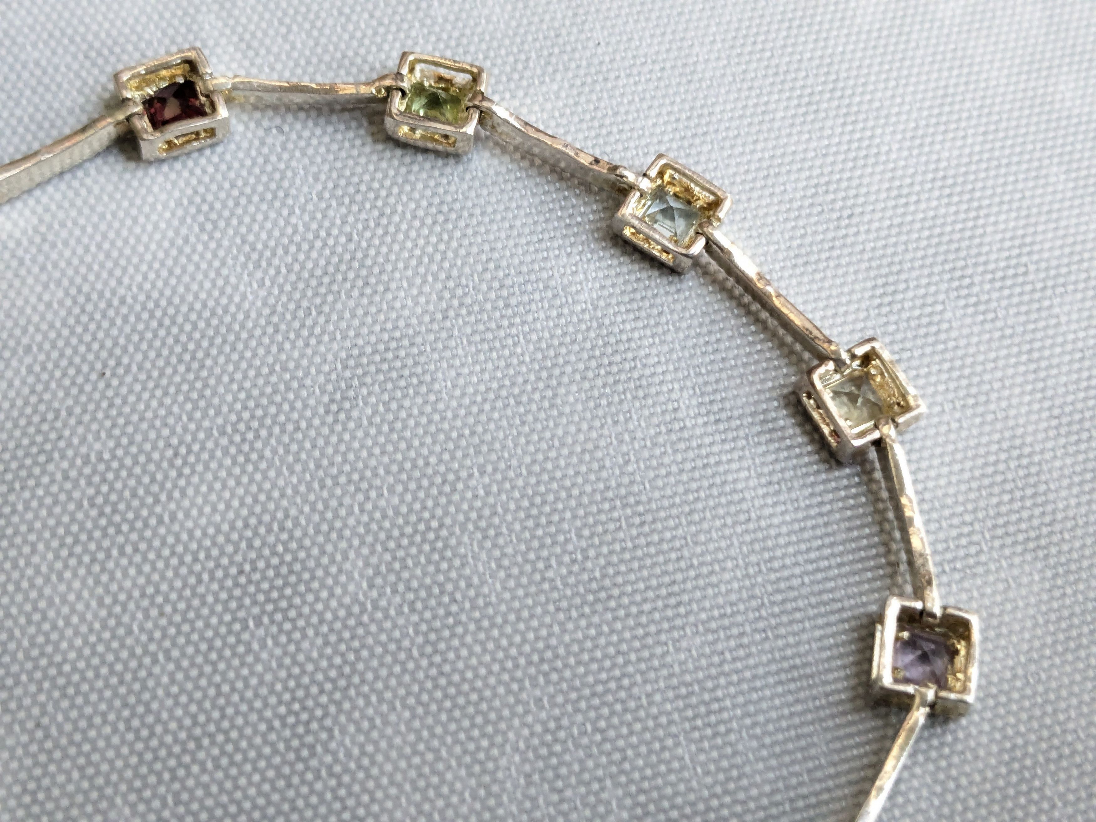 Jewelry Vintage Sterling Silver Tennis Bracelet Square 7" Rainbow Size ONE SIZE - 7 Thumbnail