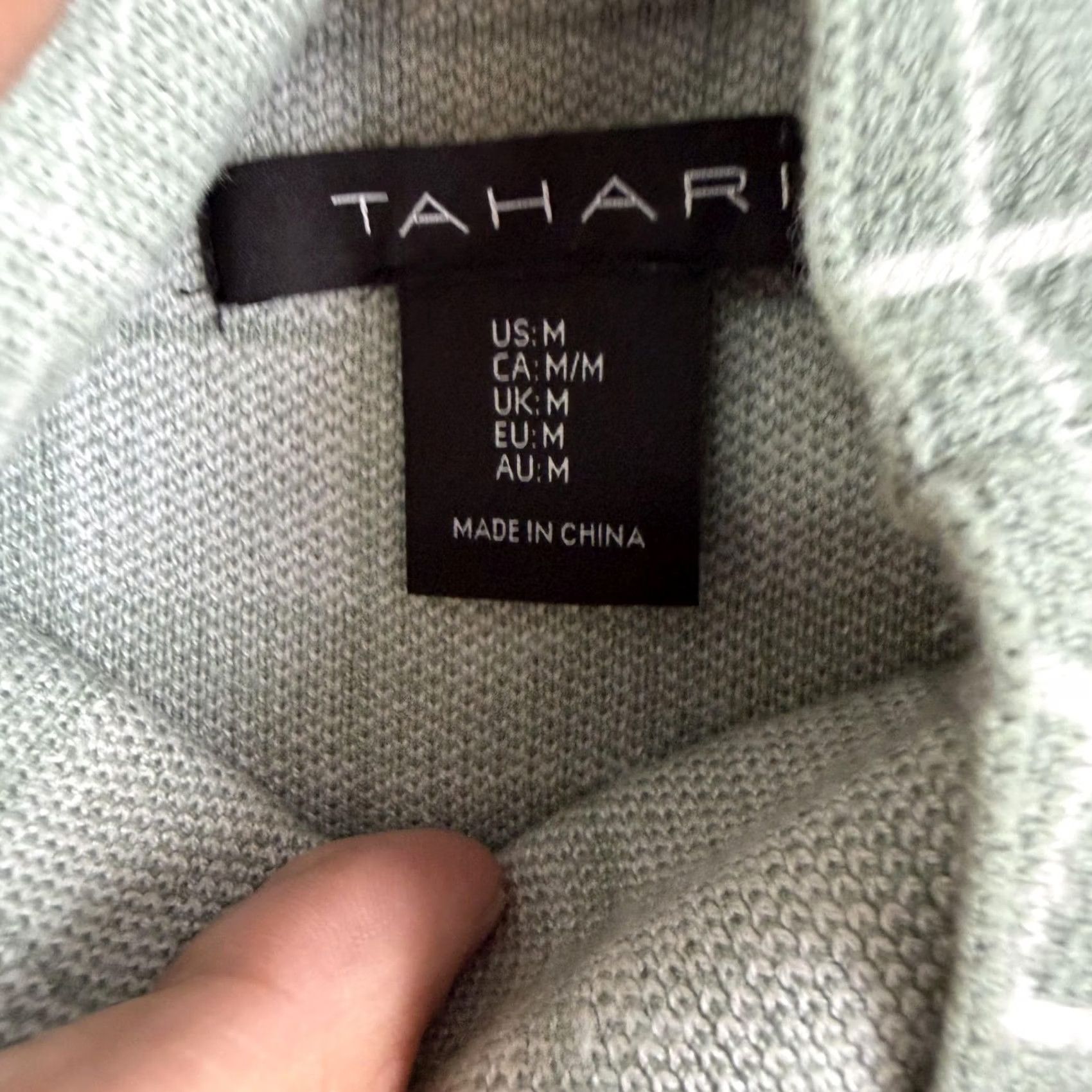 Vintage Tahari Sweater Womens Medium Green Mock Neck Check Knit Pullover Long Sleeve Size M / US 6-8 / IT 42-44 - 3 Thumbnail