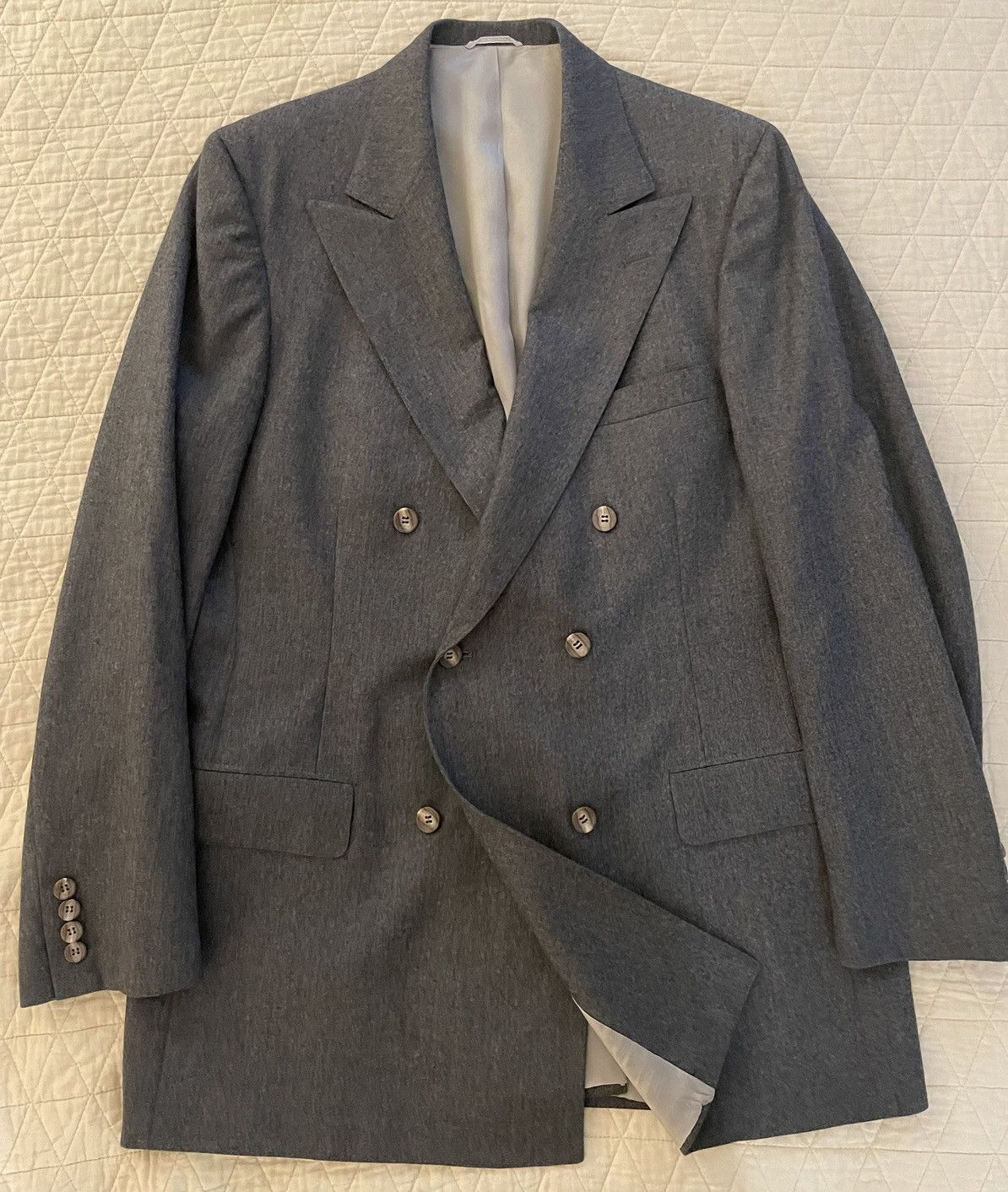 Chaps Ralph Lauren × Vintage Double Breasted Wool Flannel Pleated Suit Size 42L - 2 Thumbnail