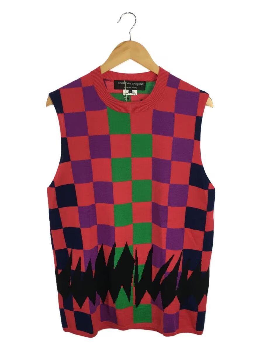 Pre-owned Comme Des Garçons Checkered Wool Knit Sweater Vest In Red