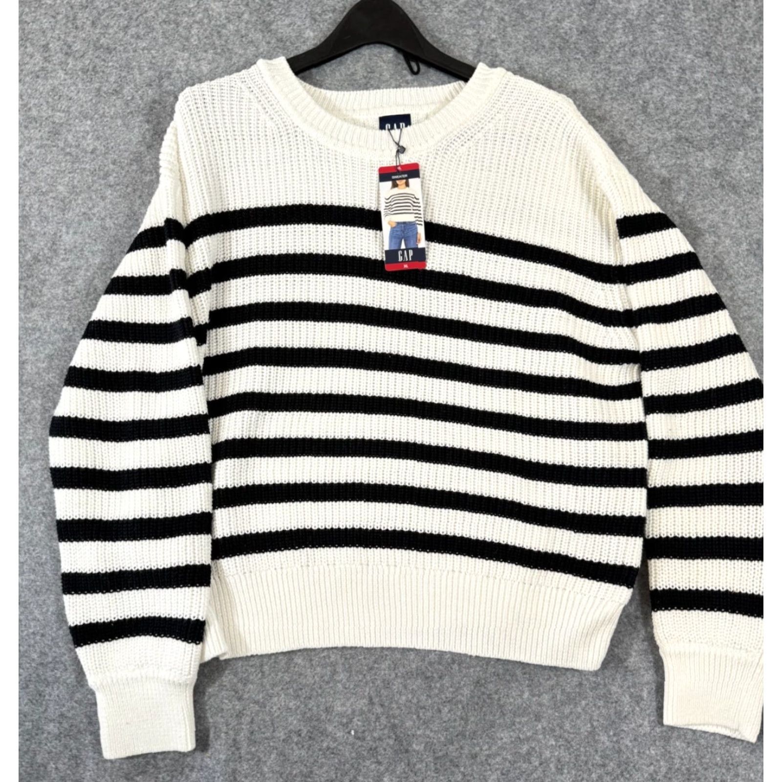 Gap GAP Pullover Sweater Womens XL Ivory Black Knit Striped Crewneck Long Sleeve NWT Size XL / US 12-14 / IT 48-50 - 2 Thumbnail