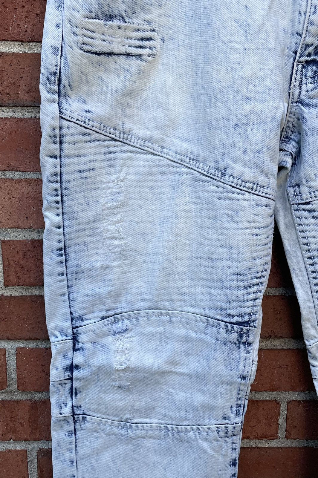 Marc Ecko Marc Ecko Cut & Sew Light Blue Acid Wash Moto Denim Jeans Size US 38 / EU 54 - 3 Thumbnail