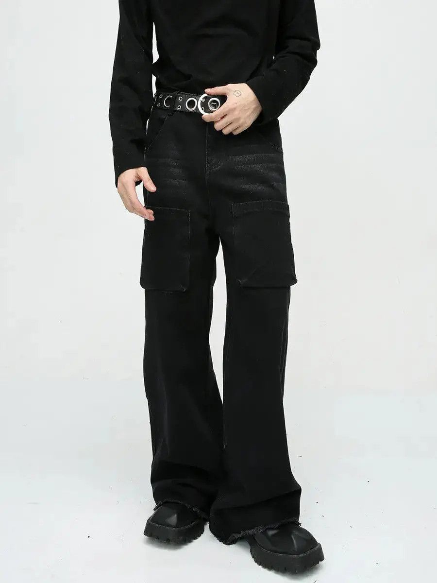 Japanese Brand Retro loose straight leg wide leg fringed jeans Size US 32 / EU 48 - 3 Thumbnail