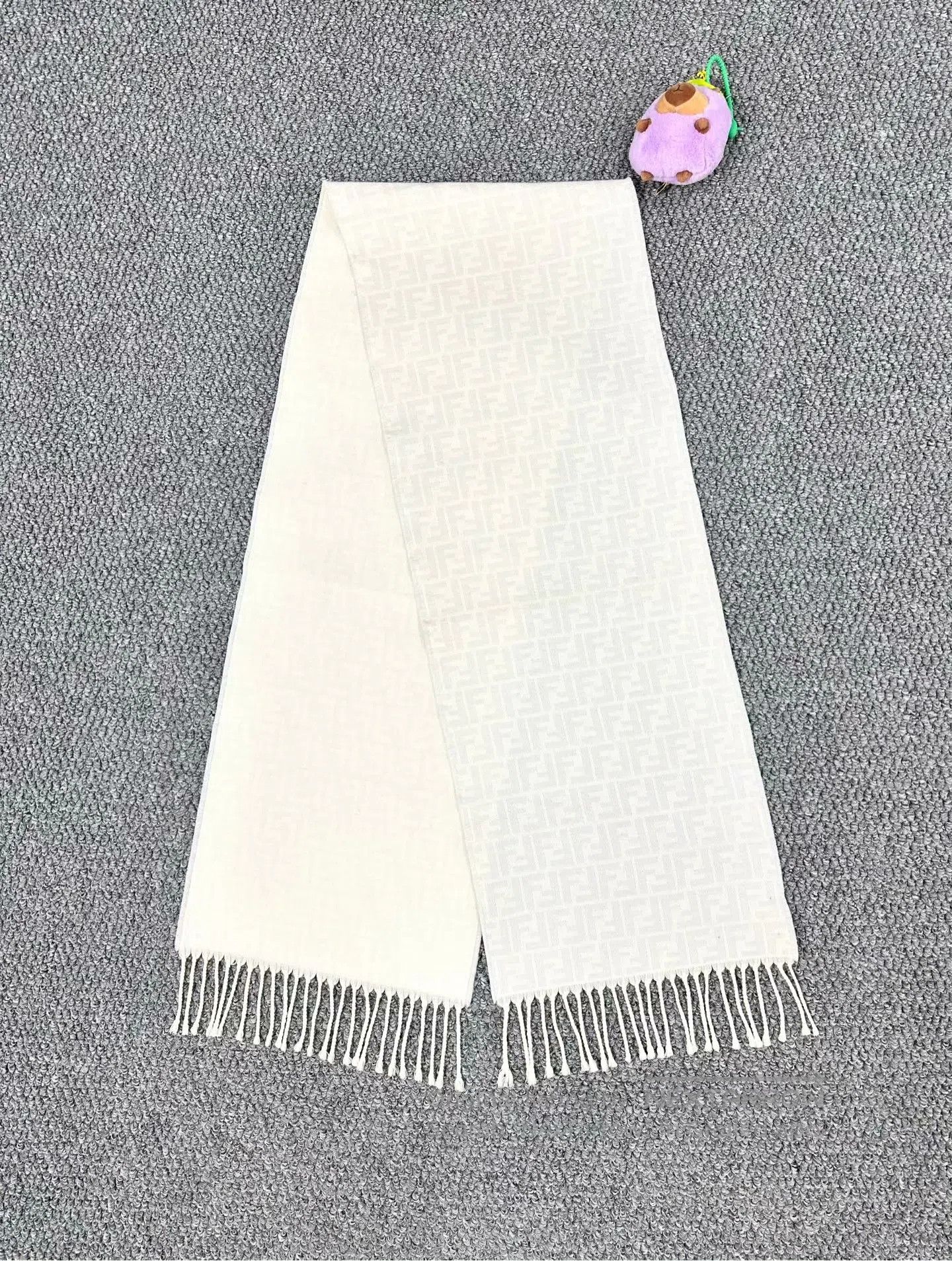 Fendi FENDI White All-over Cashmere Fringe Scarf| Size ONE SIZE - 1 Thumbnail