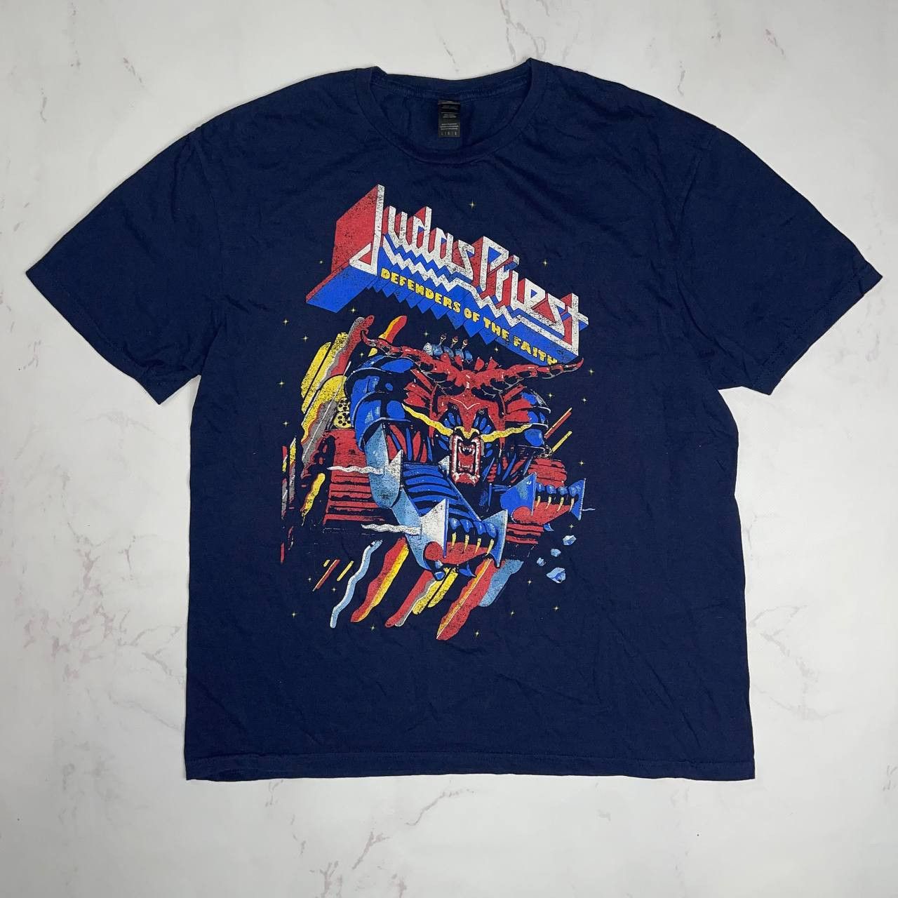 Vintage Band Tees × Vintage Defenders of The Faith Sz L Navy Tee Size US L / EU 52-54 / 3 - 1 Thumbnail