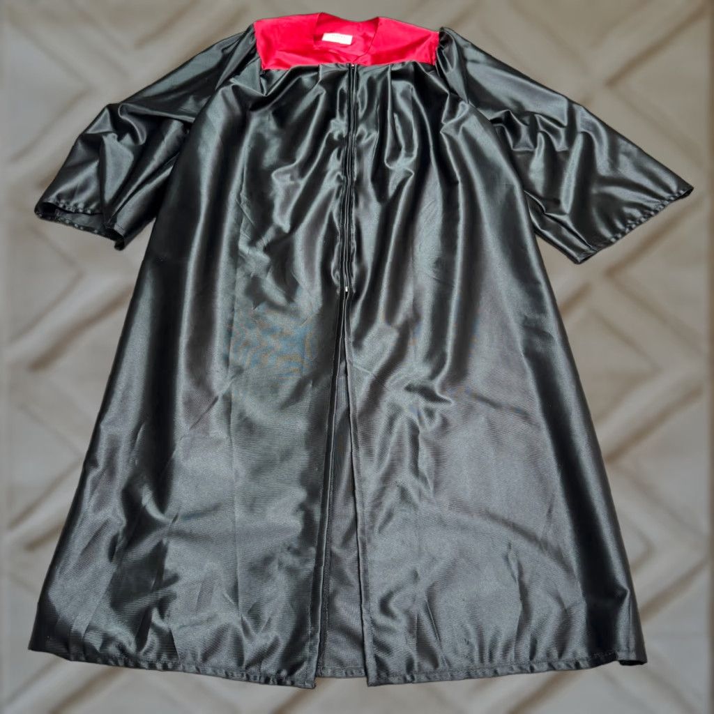 Vintage VINTAGE Graduation Satin Robe Gown Unisex Adult Black Red 5'9-5'11 Ceremony Formal Size ONE SIZE - 1 Thumbnail