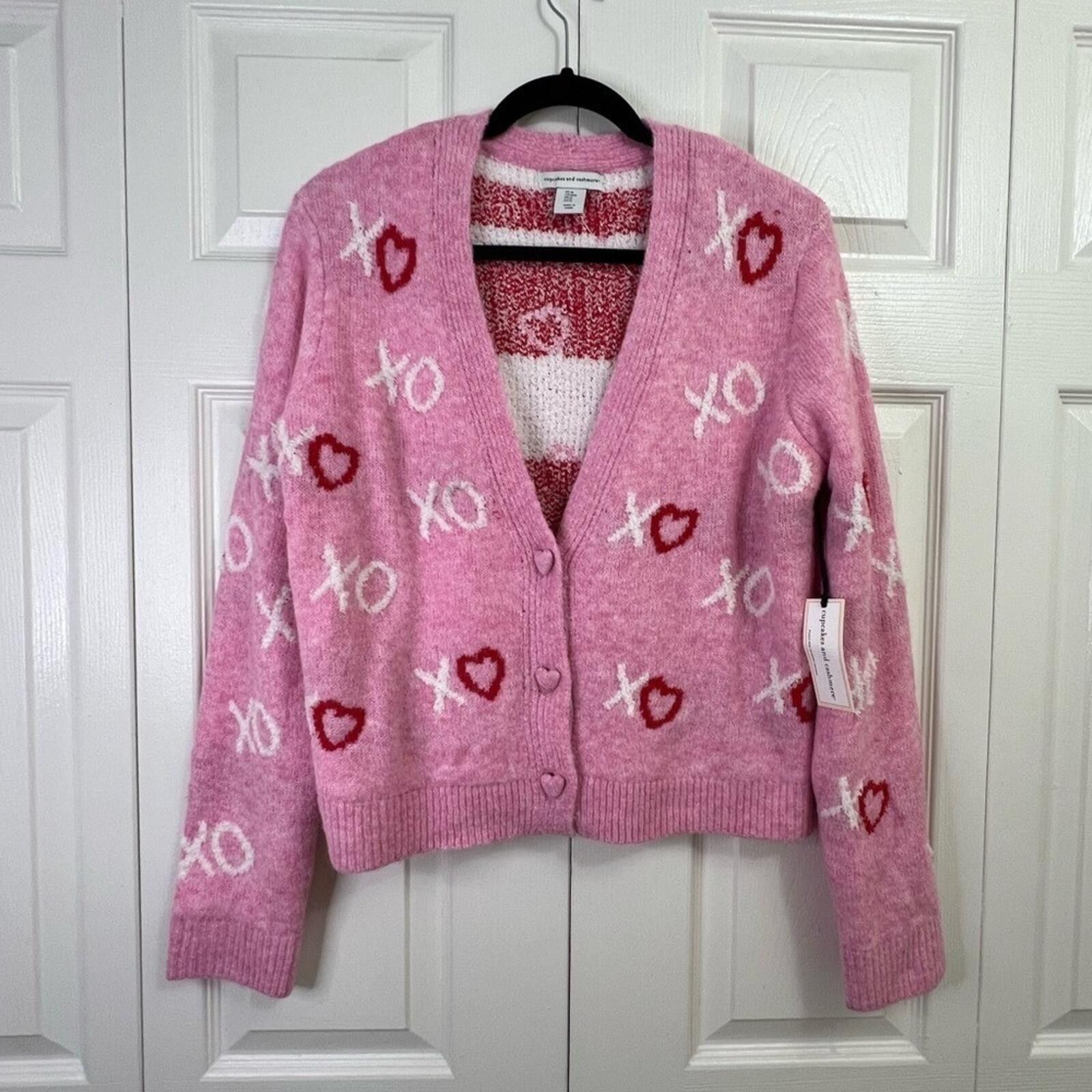 Other Cupcakes‎ and Cashmere M Pink XO Heart Knit Cardigan Sweater Size M / US 6-8 / IT 42-44 - 1 Thumbnail