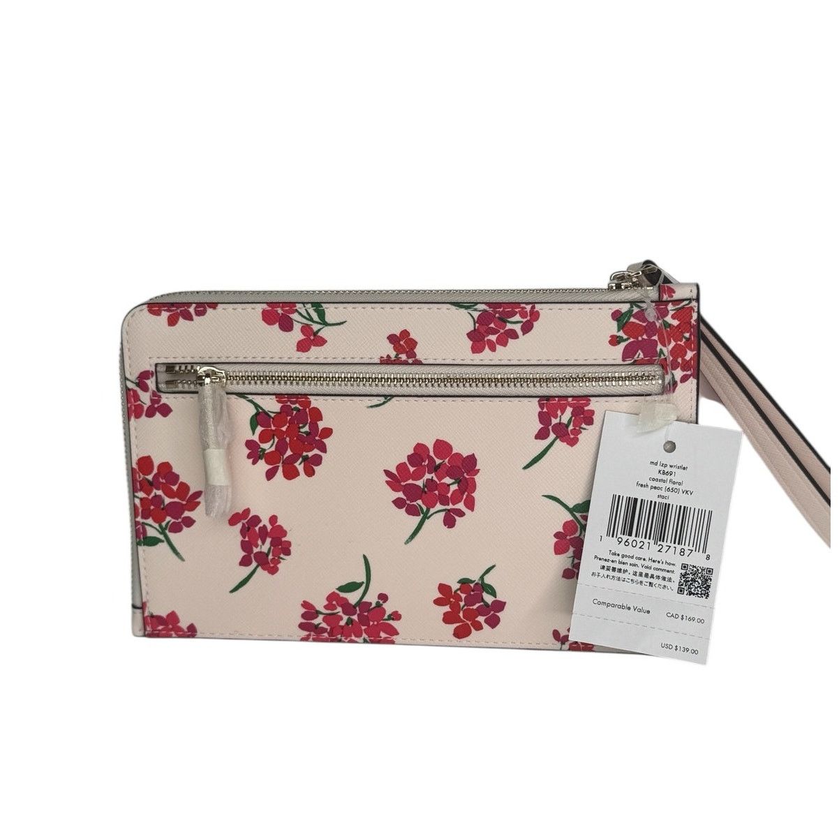 Kate Spade Kate Spade Staci Floral Medium L Zip Wristlet Fresh Peach Size ONE SIZE - 3 Thumbnail