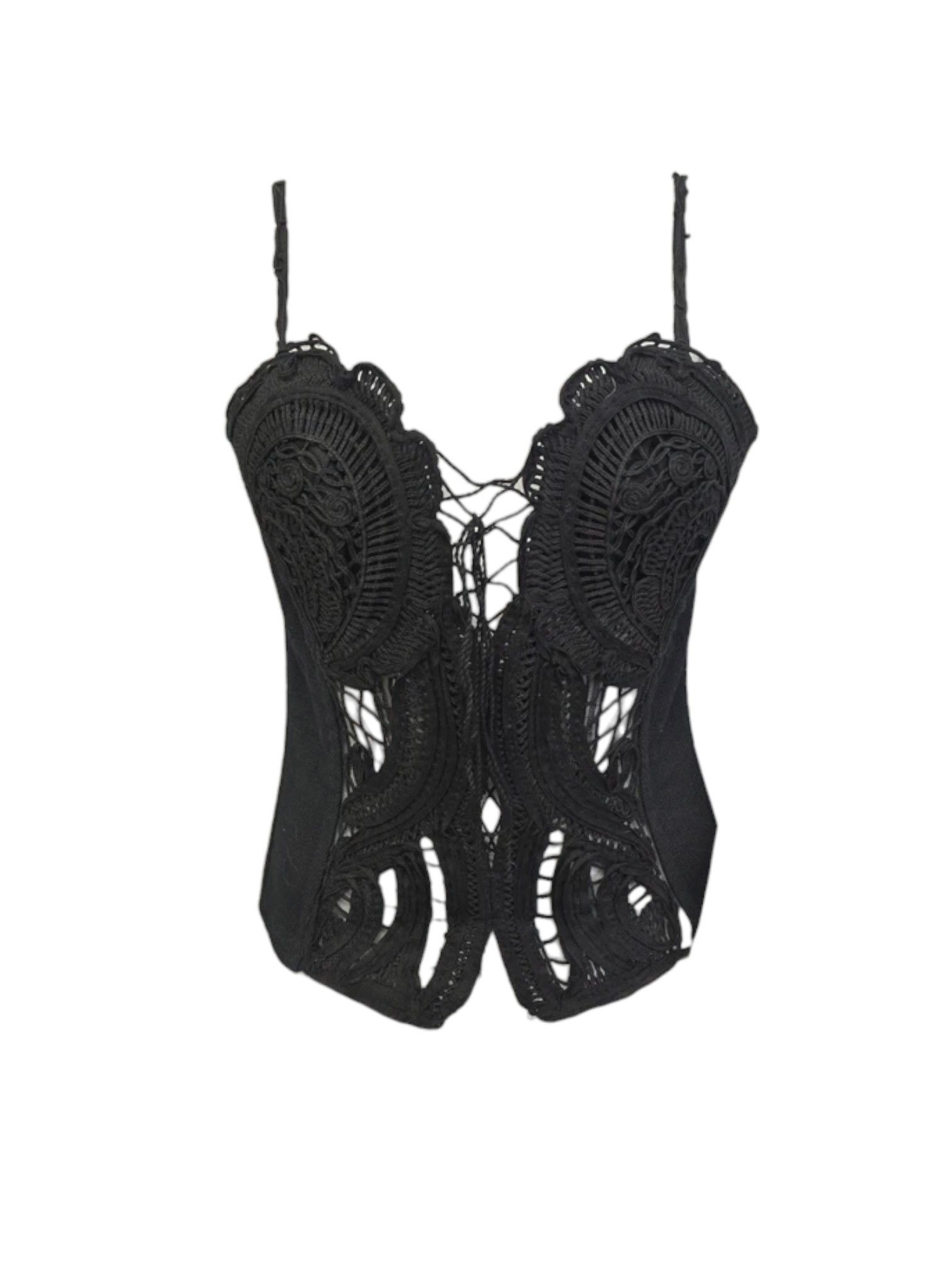 La Perla Black Cutwork Cotton Corset Top with Spaghetti Straps, 2010s Size L / US 10 / IT 46 - 1 Thumbnail