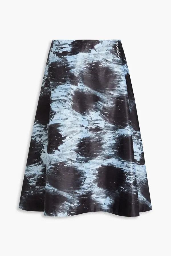 Marni o1w1db11125 Printed Duchess-Satin Midi Skirt in Light Blue Size 28" / US 6 / IT 42 - 1 Thumbnail