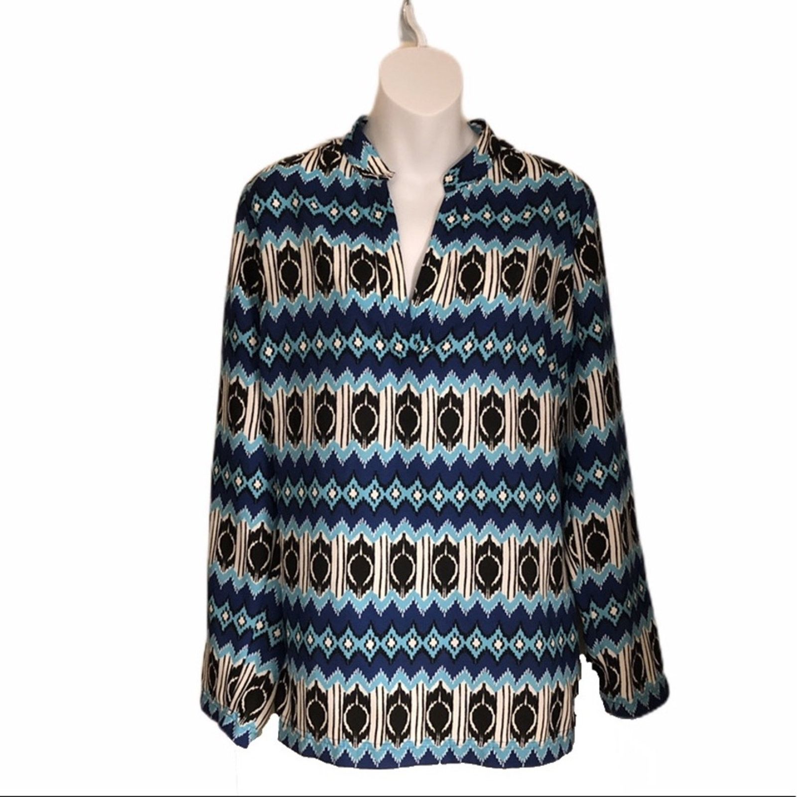 Izod IZOD Silver Crest Ikat Print Blouse Size XL / US 12-14 / IT 48-50 - 2 Thumbnail
