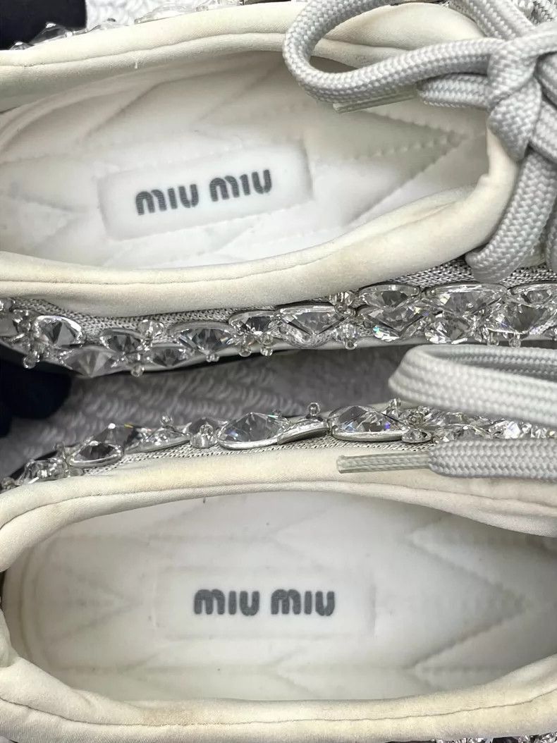 Prada Silver Glitter Sneakers with Rhinestones-2506 Size US 7 / IT 37 - 3 Thumbnail